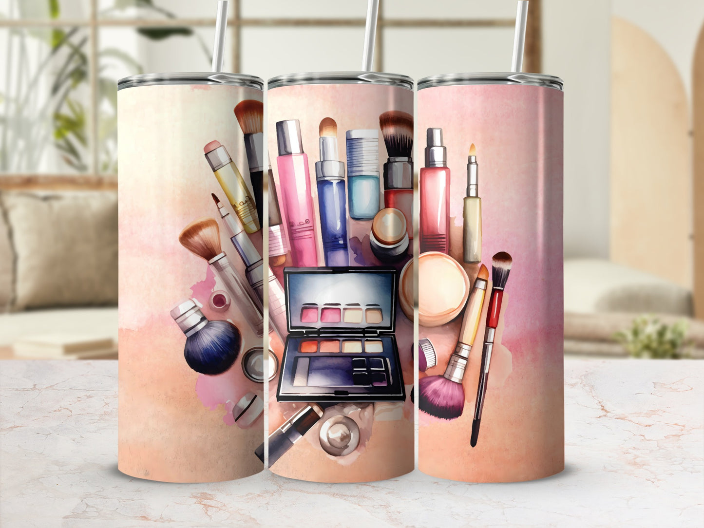 Vibrant Makeup Tools And Cosmetics Travel Tumbler