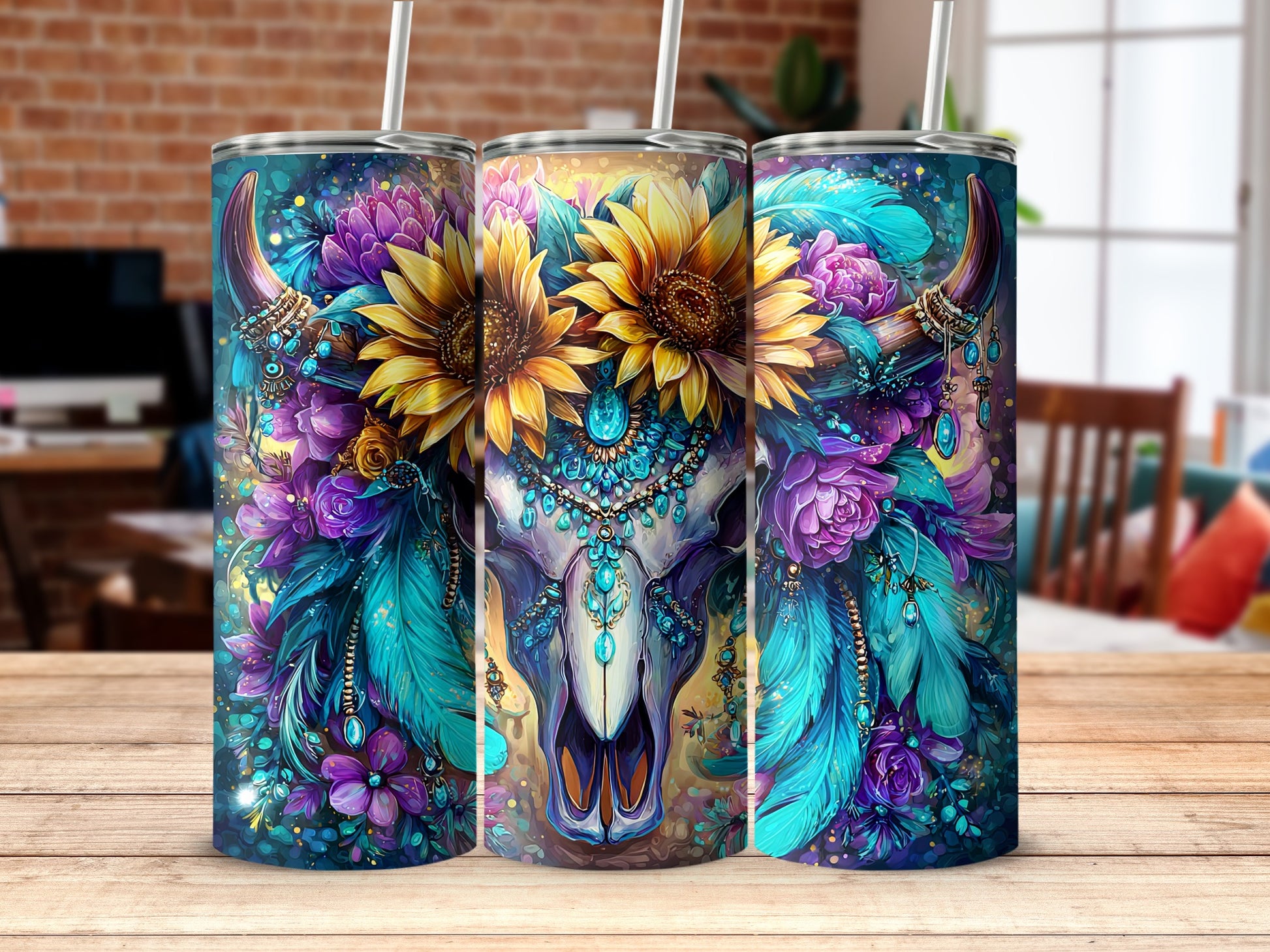 Colorful Floral Bull Design Tumbler for Unique Style