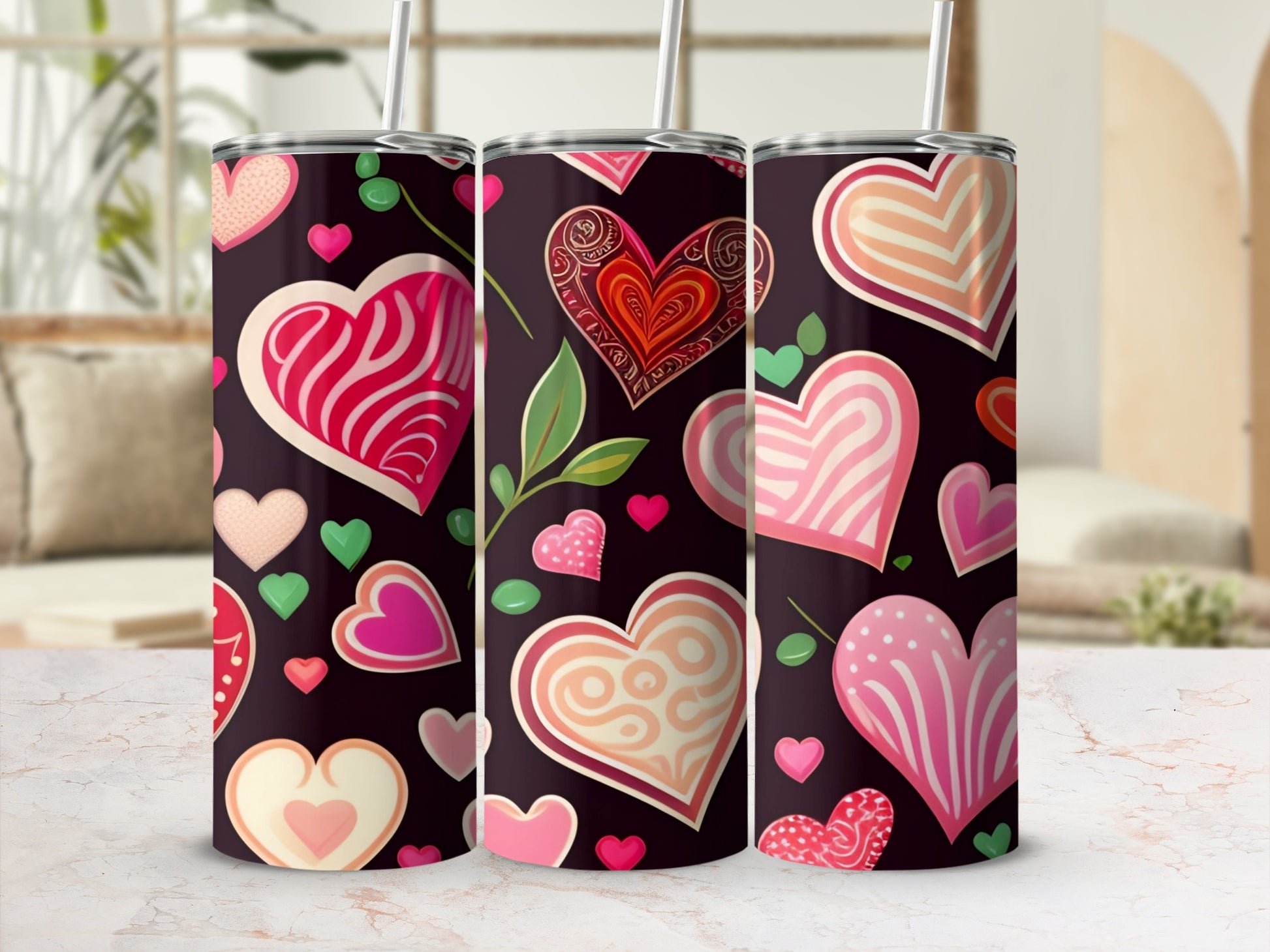 Colorful Hearts Patterned Customizable Tumbler