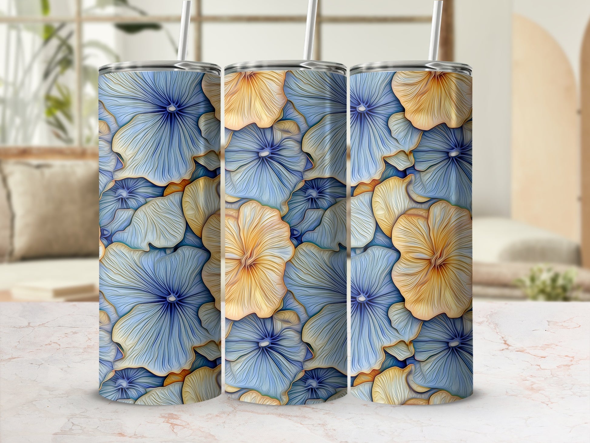 Floral Design Insulated Tumbler with Straw Product