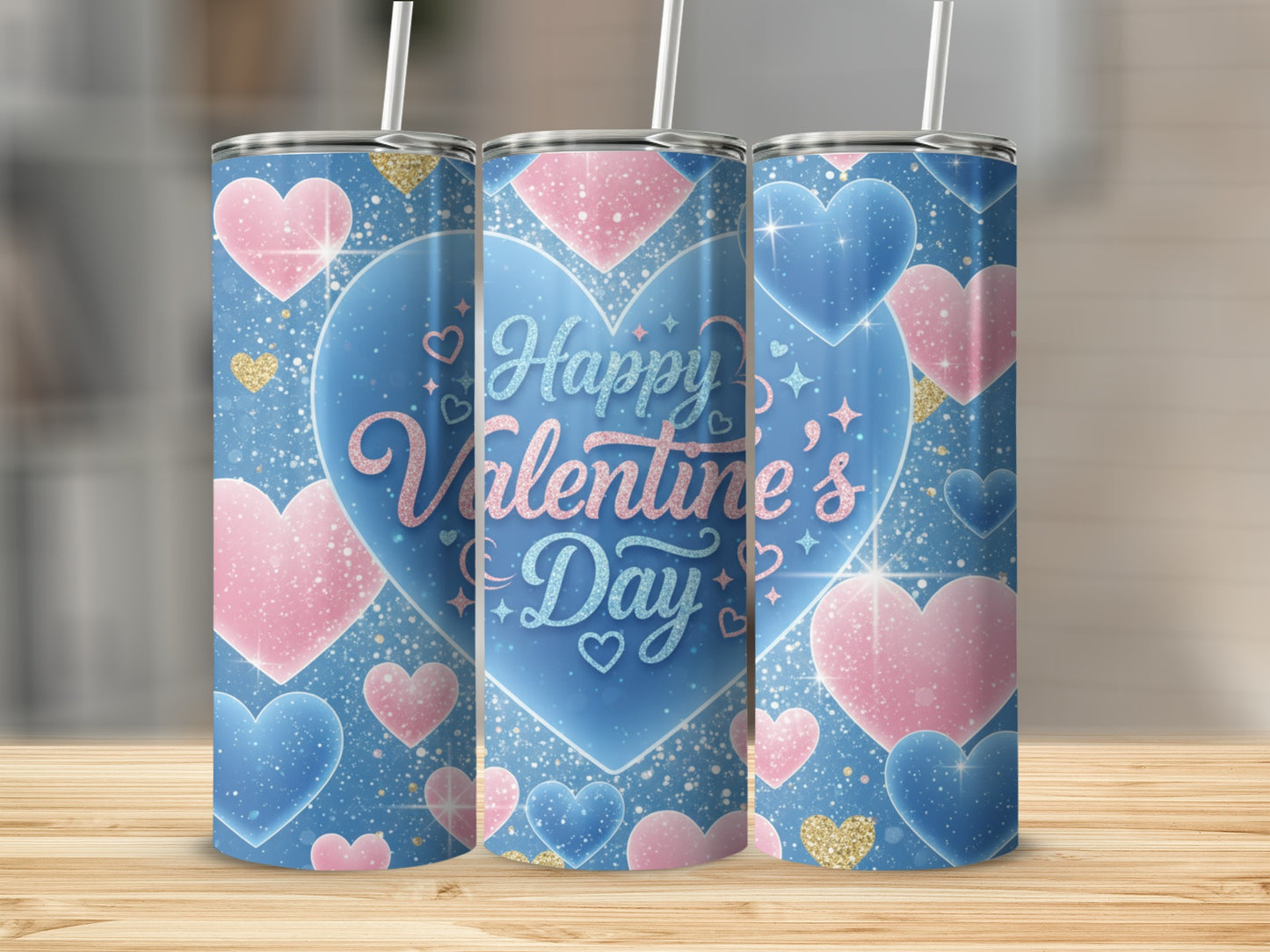 Happy Valentine's Day Hearts Glitter Tumbler