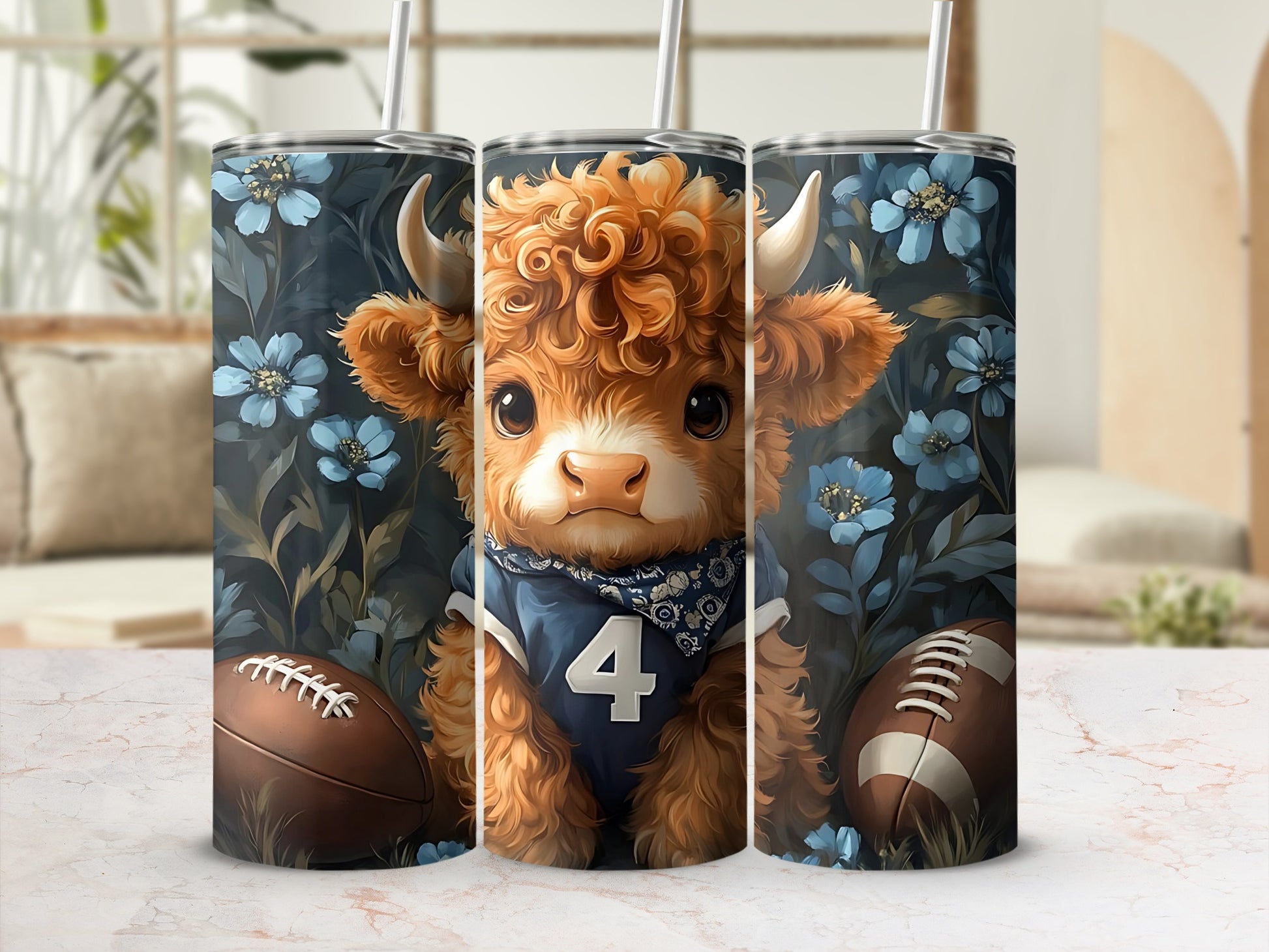Adorable Highland Cow Football Themed Tumbler
