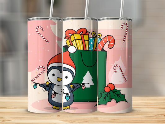Cute Christmas Penguin with Candy Canes and Gifts tumbler