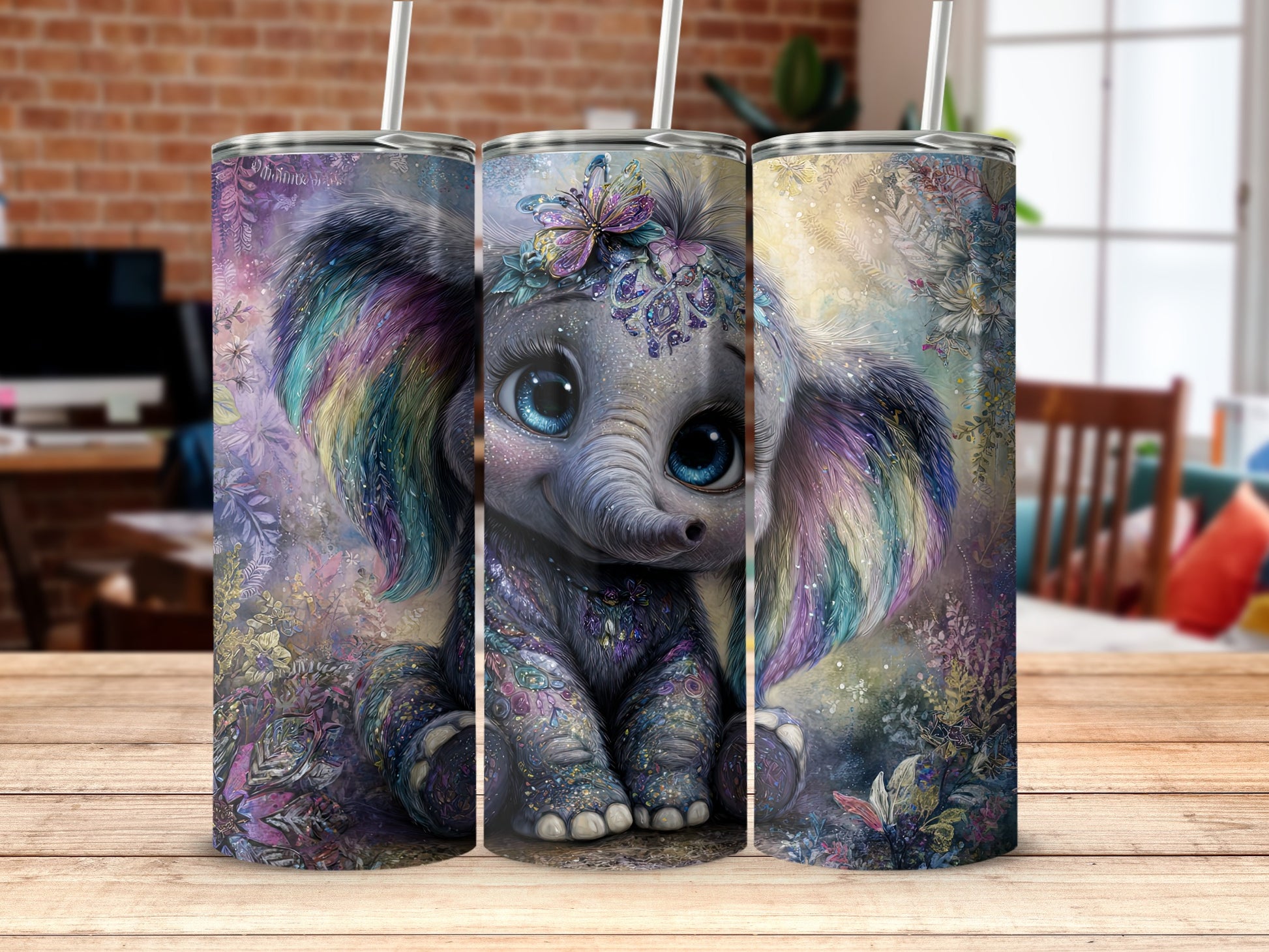 Adorably Artistic Elephant Design Drinkware Tumbler