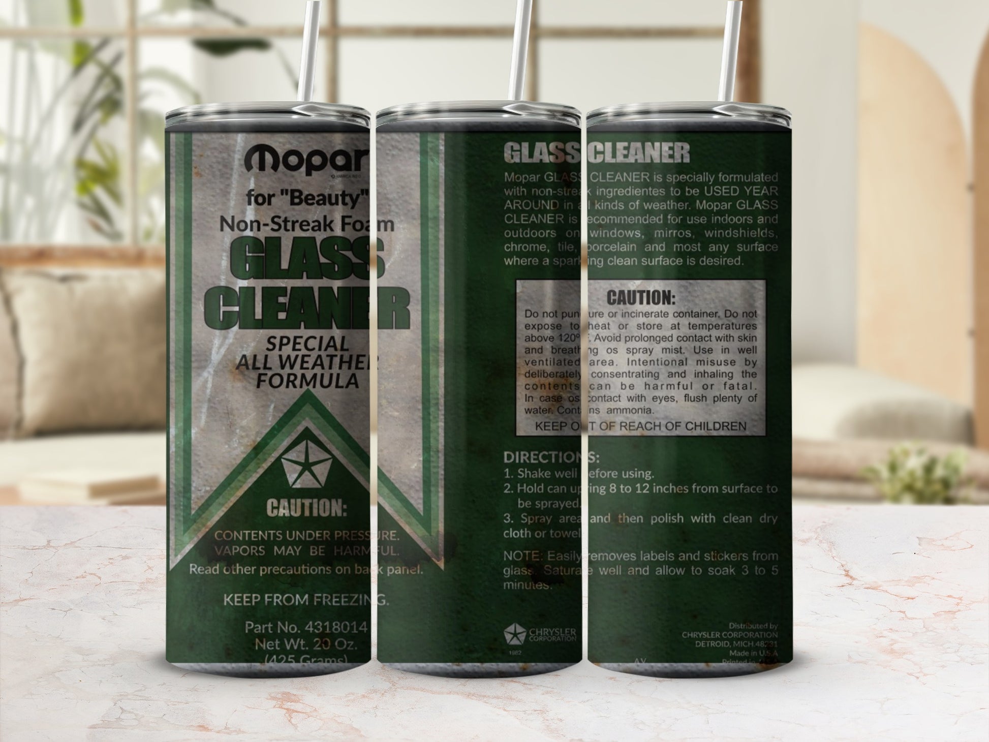Mopar Non-Streak Foam Glass Cleaner can with instructions and cautions.