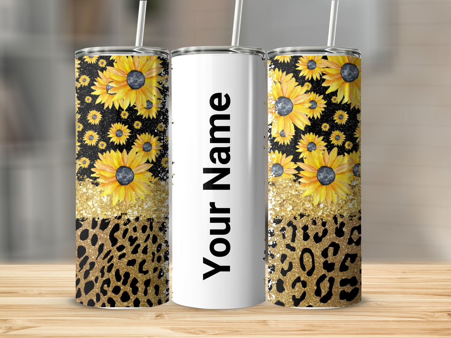 Personalized Sunflower Leopard Print Tumbler Cup