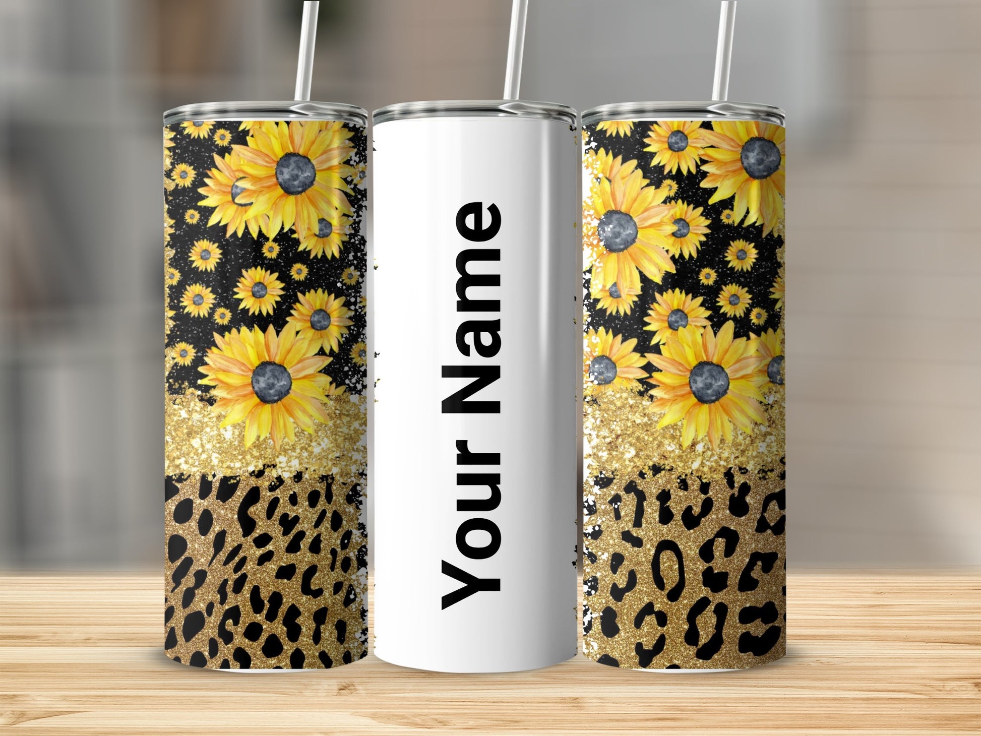Personalized Sunflower Leopard Print Tumbler Cup