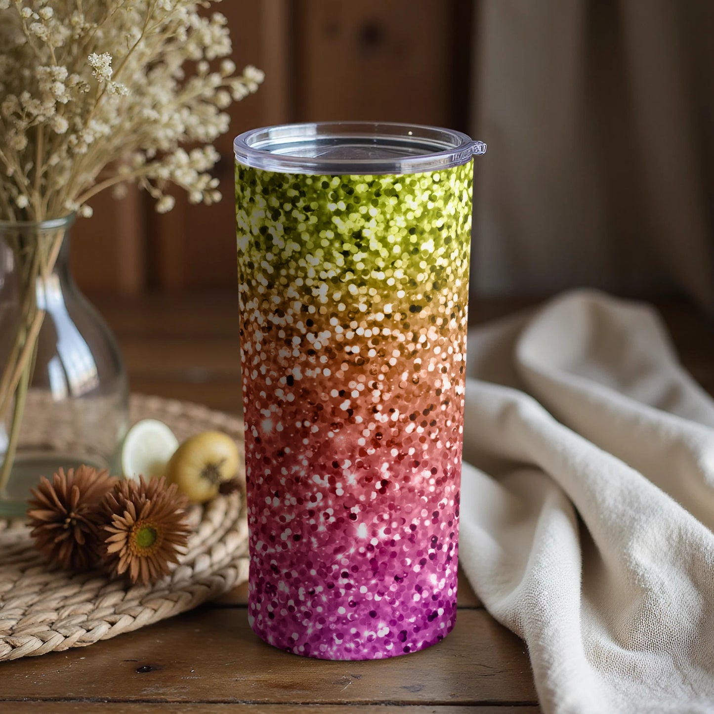 Multicolored Glitter Gradient Tumbler for Beverages