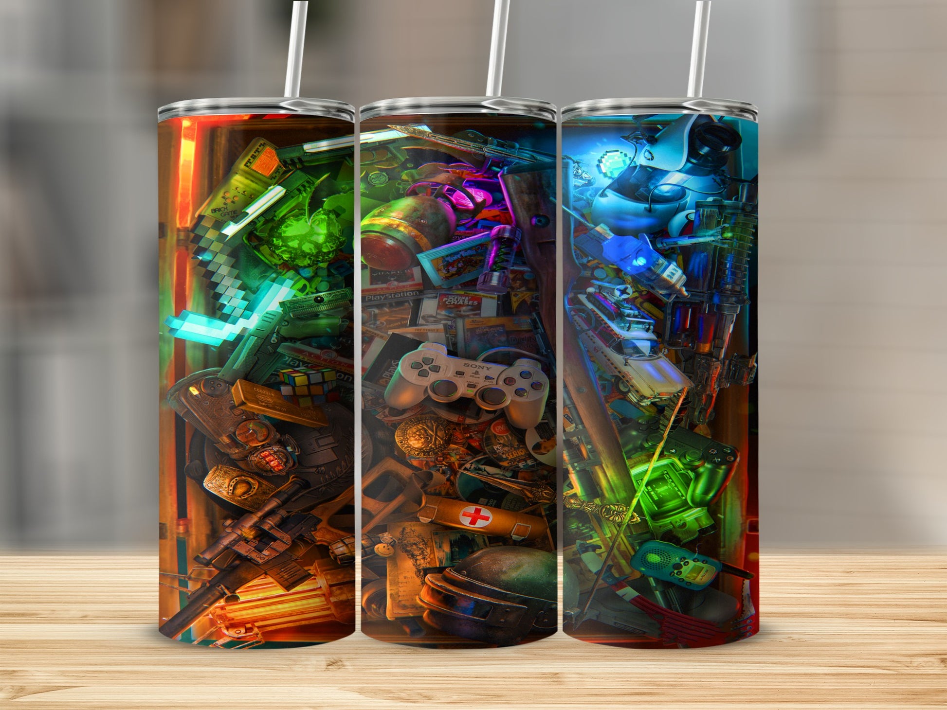 Unique Video Game Themed Tumbler with Straw