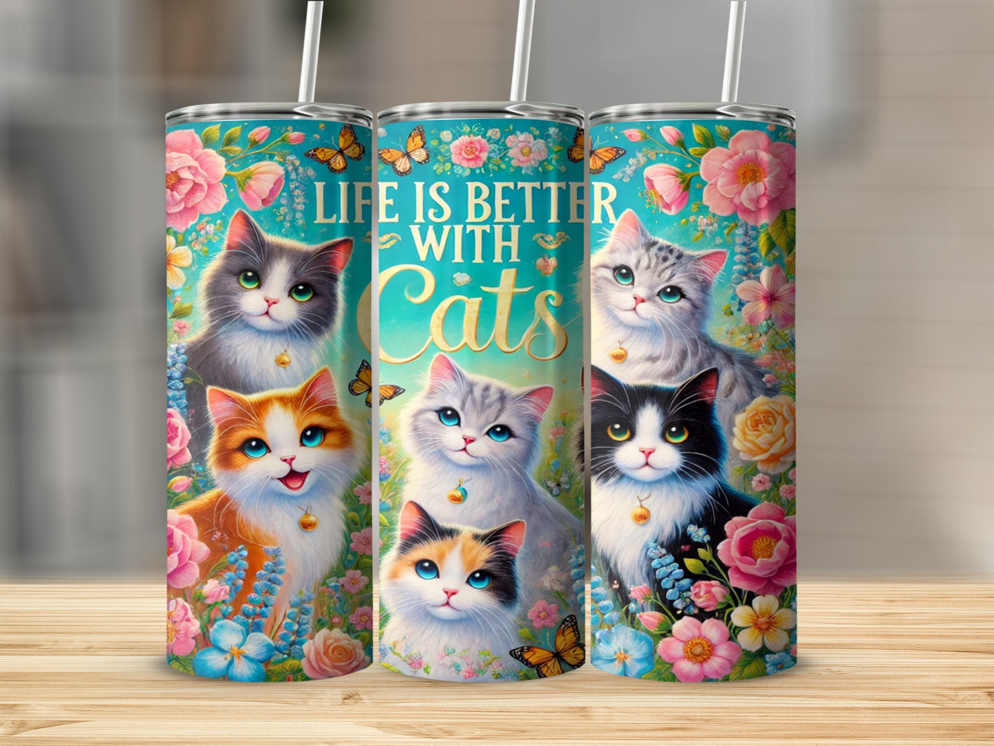 Life is Better with Cats Colorful Tumbler Design