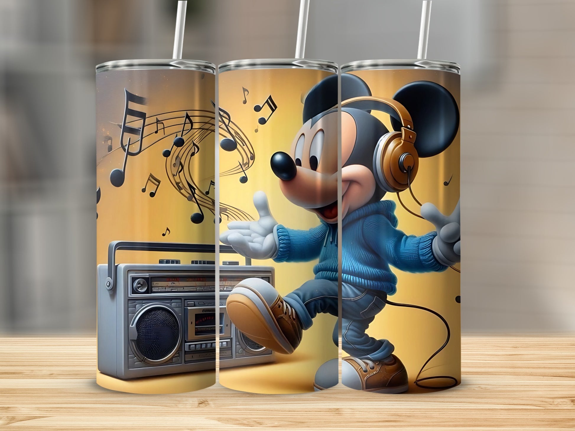 Cute Cartoon Character with Headphones Drink Tumbler