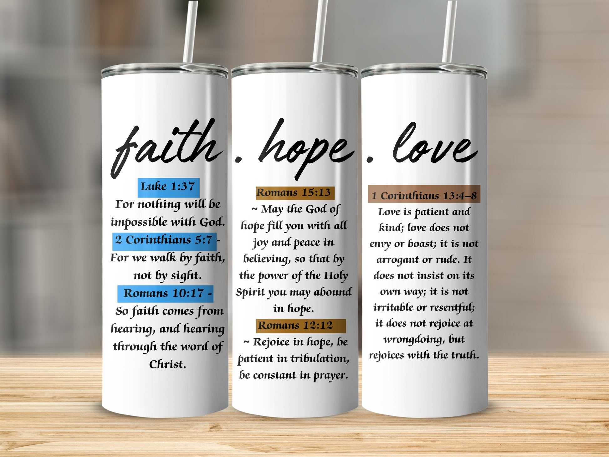 Christian Inspired Faith Hope Love Tumbler Product