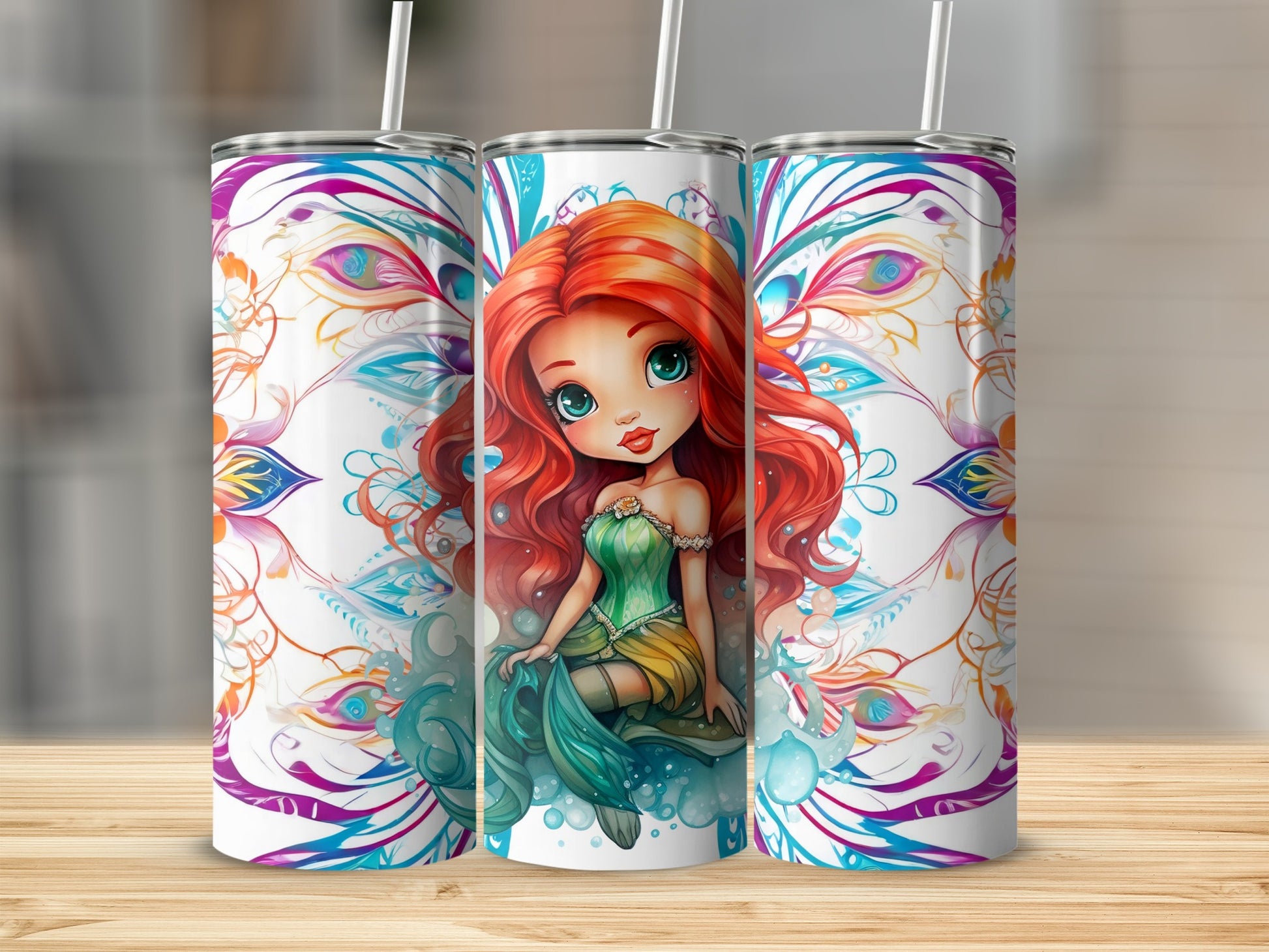 Colorful Mermaid Design Insulated Tumbler for Drinks