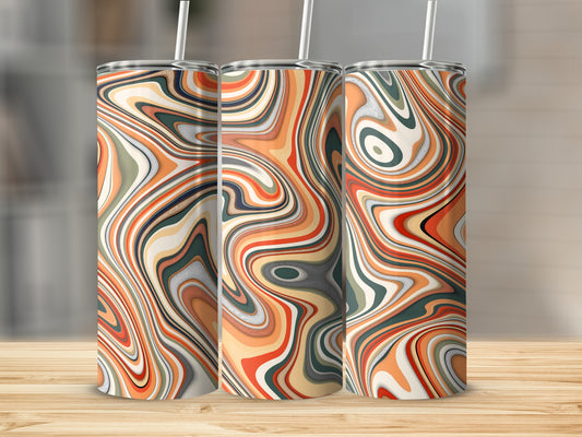 Abstract Swirls of Color Orange Green and Beige Tumblers