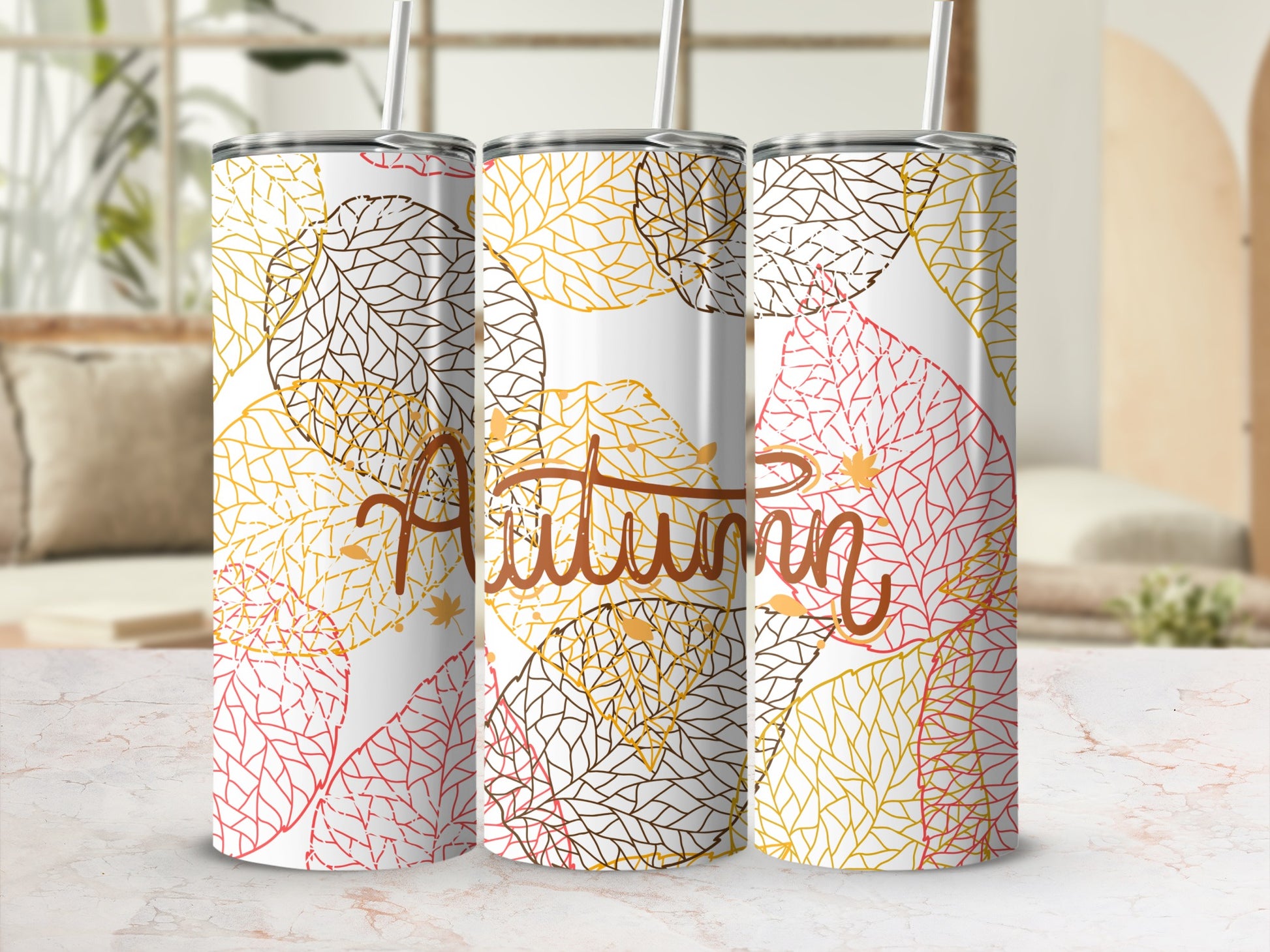Autumn Leaves Tumbler with Straw Fall Design