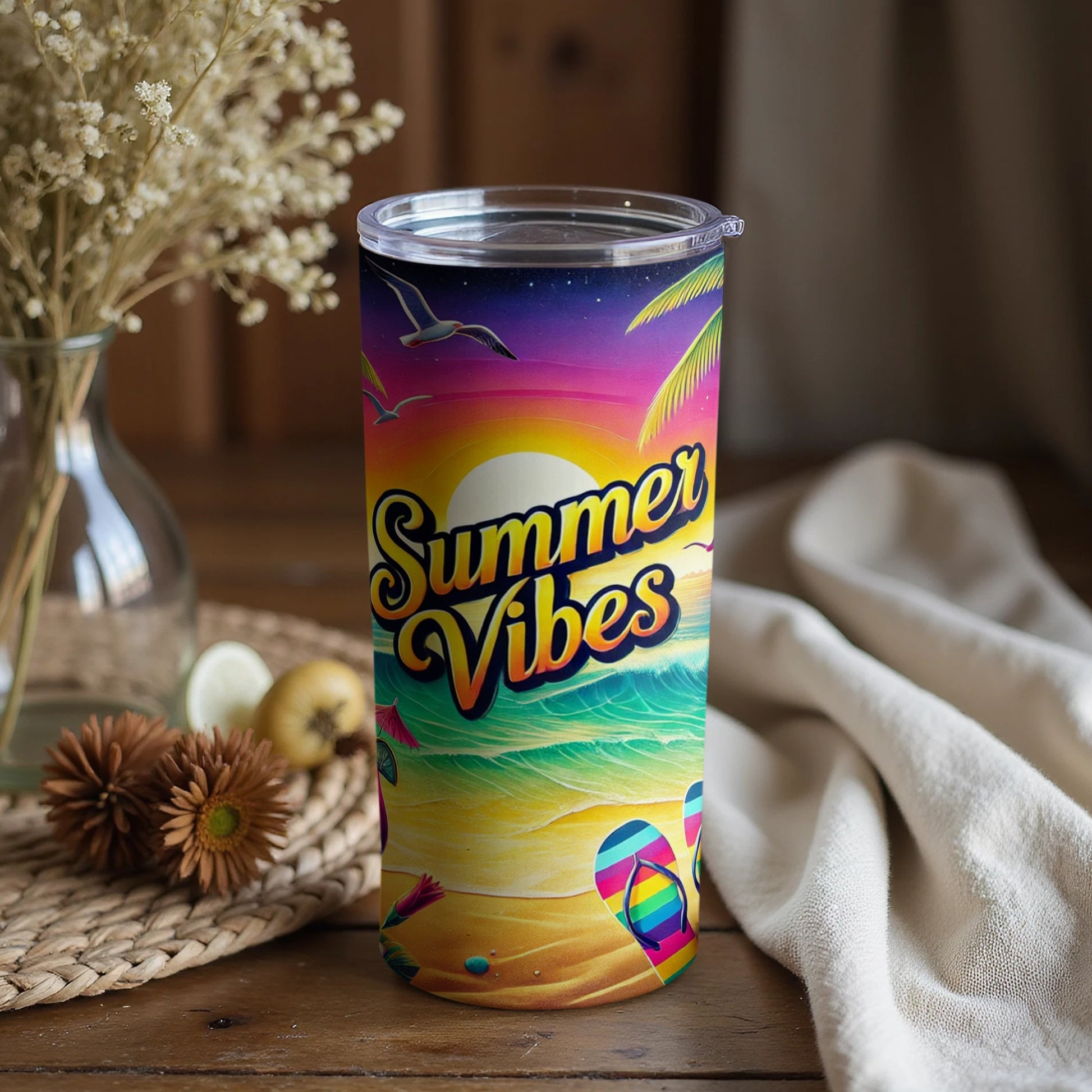 Summer Vibes Sunset and Beach Stainless Steel Tumbler