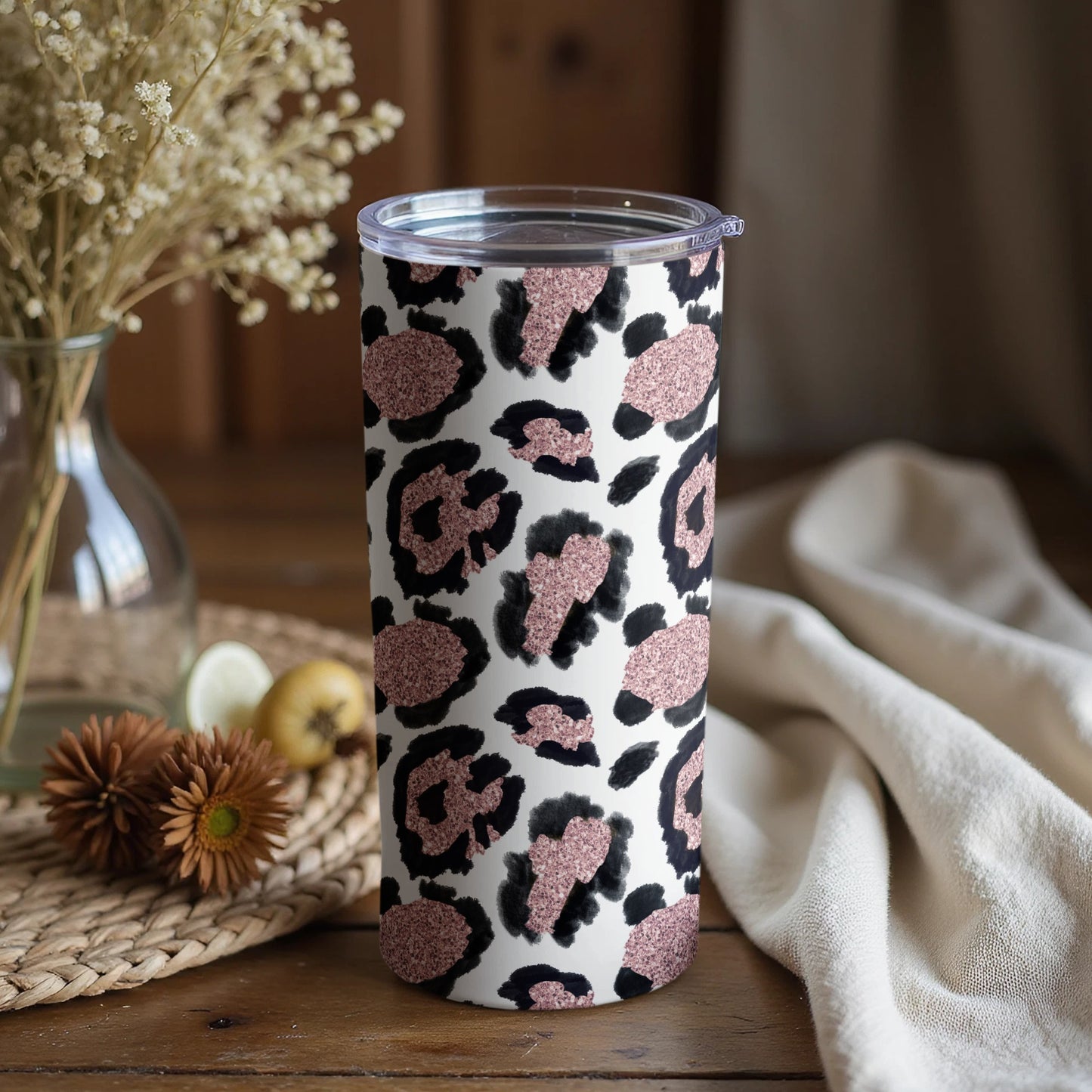 Rose Gold Leopard Print Insulated Tumblers Stainless Steel