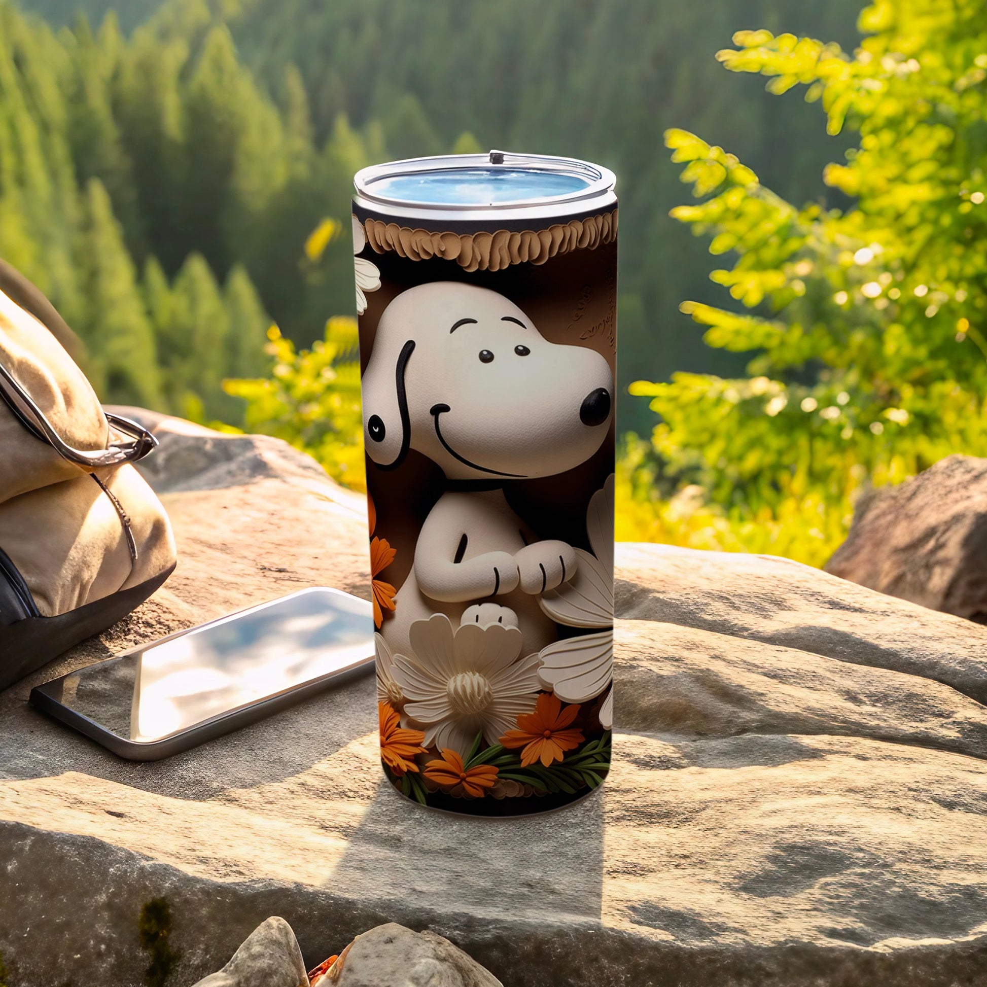 Snoopy Tumbler with Floral Design for Outdoor Use