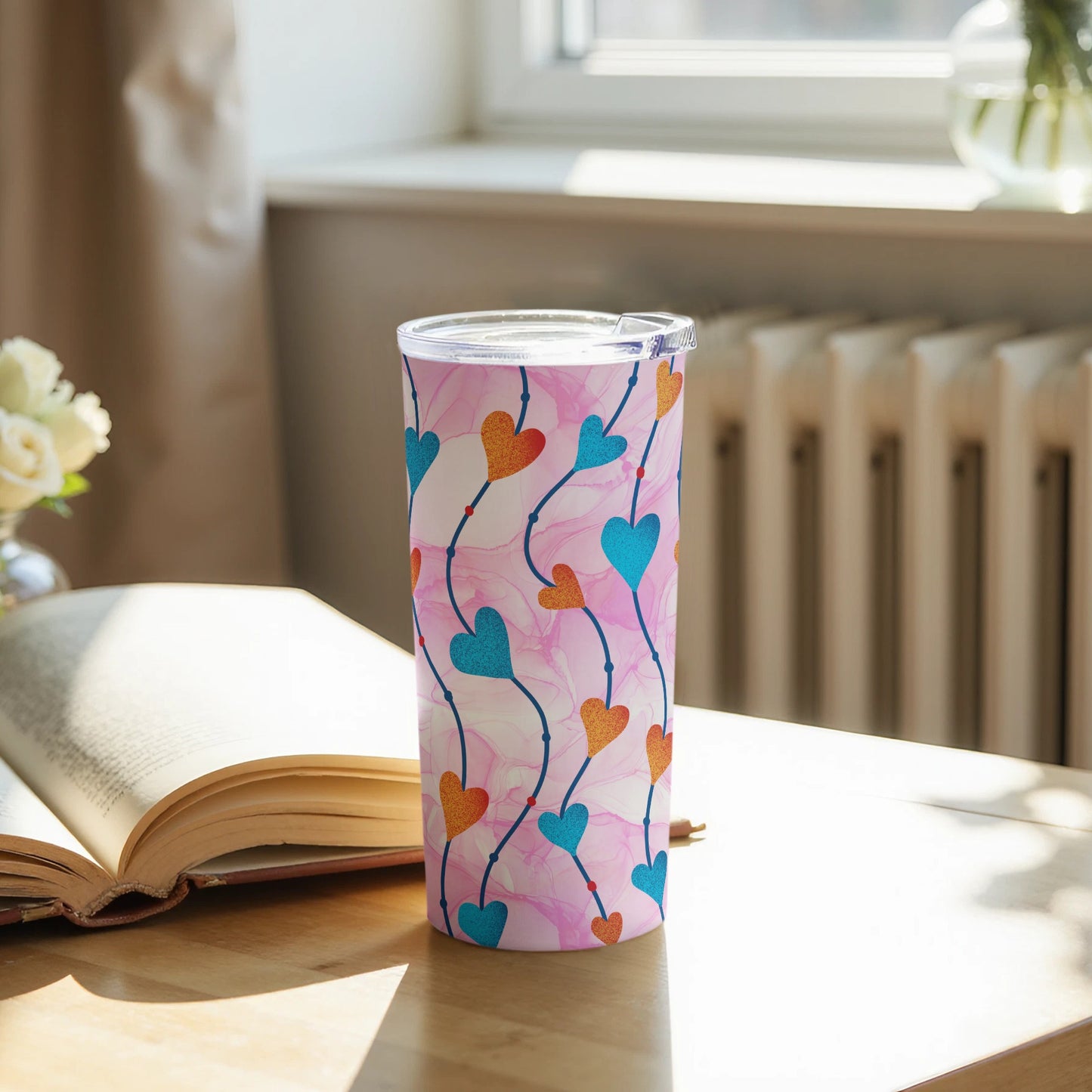 Colorful Heart Design Pattern Tumbler with Lid