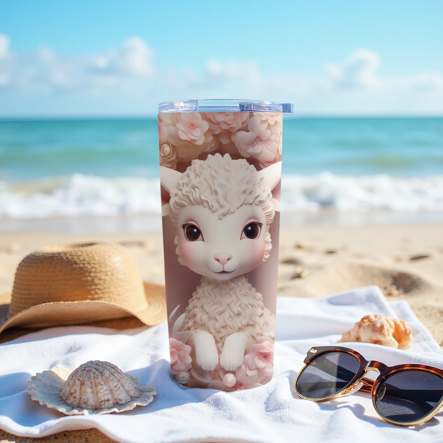 Adorable Lamb Pink Flowers Beach Scene Tumbler product type
Tumbler
Lamb
Sheep
Cute animal
Pink flowers
Floral design
Beach scene
Ocean vibes
Summer drinkware
Vacation essential
Insulated cup
Travel mug
Adorable design
Gift idea
Animal art
Pastel colors
Charming lamb
Cartoon character
Drink holder
Unique product
