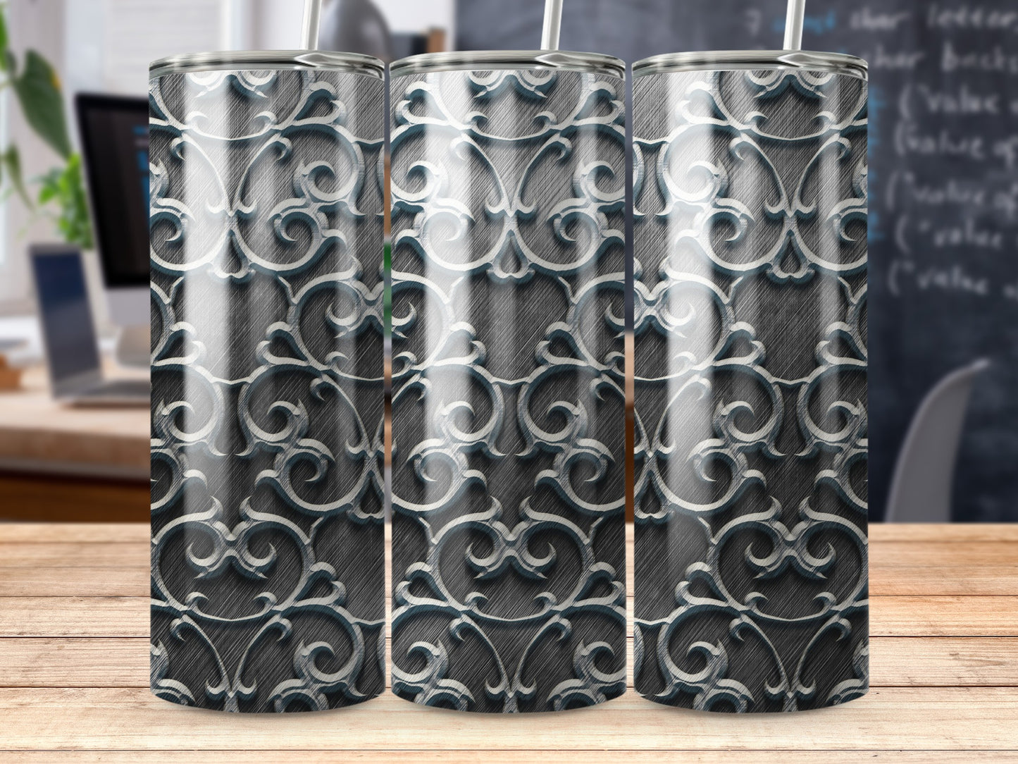 Vintage Ornate Swirl Design Metallic Look Pattern Tumblers