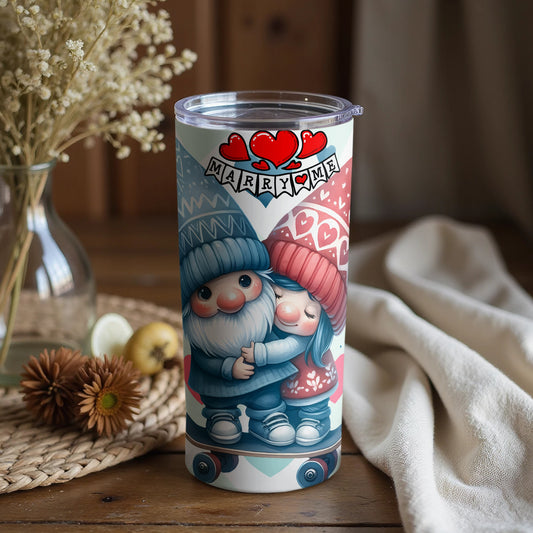 Adorable Marry Me Gnome Couple Valentine's Tumbler