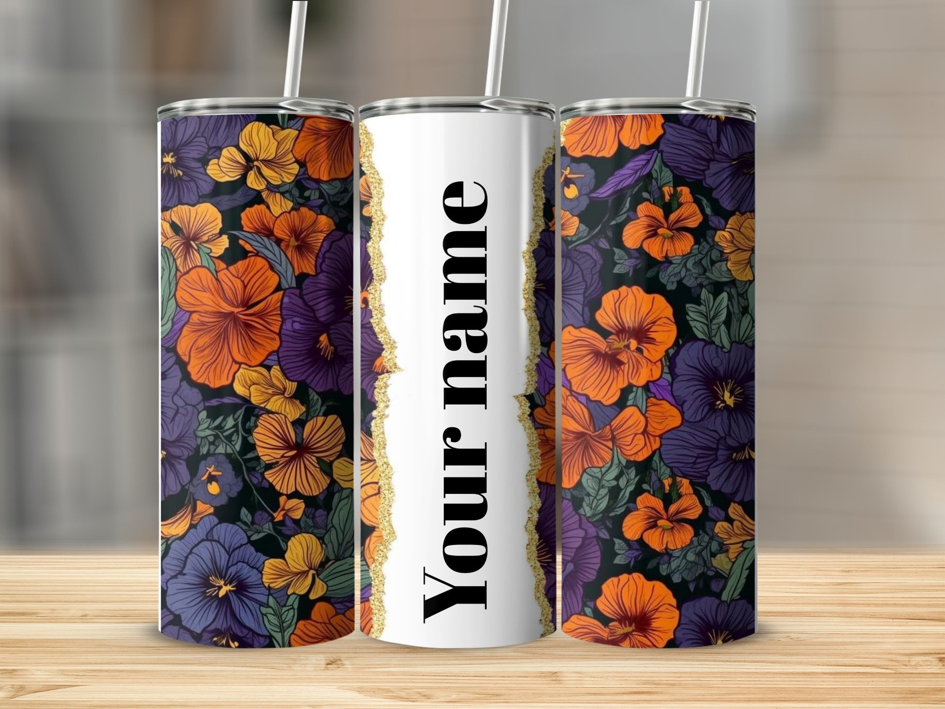 Vibrant Floral Design Personalized Tumbler Cup