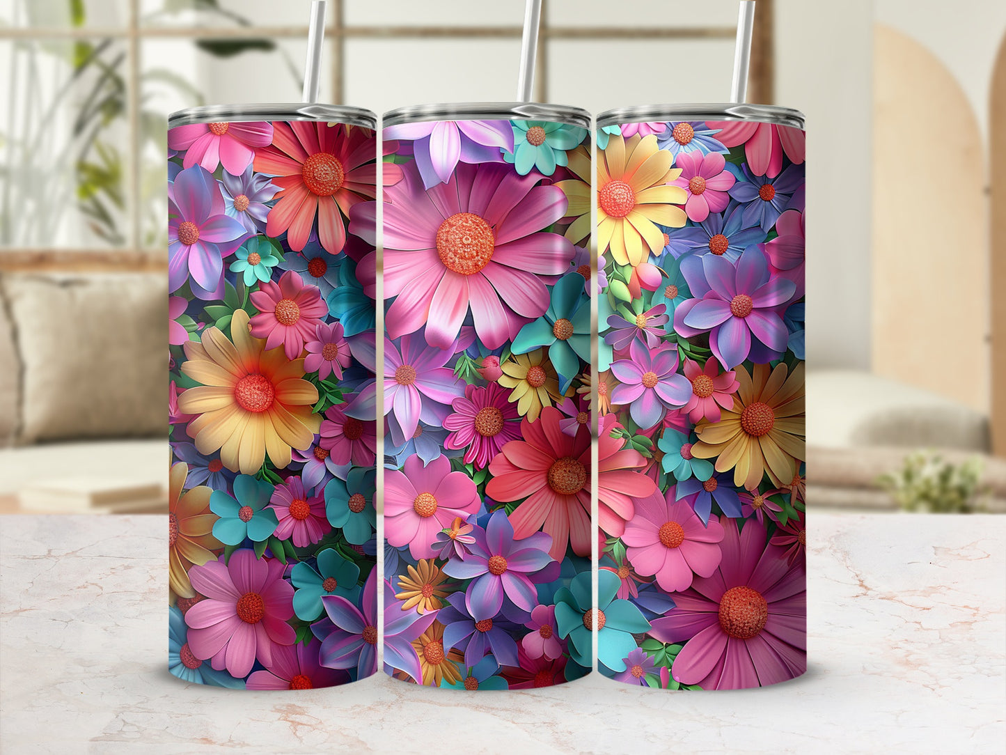Vibrant Floral Pattern Insulated Drinkware Product