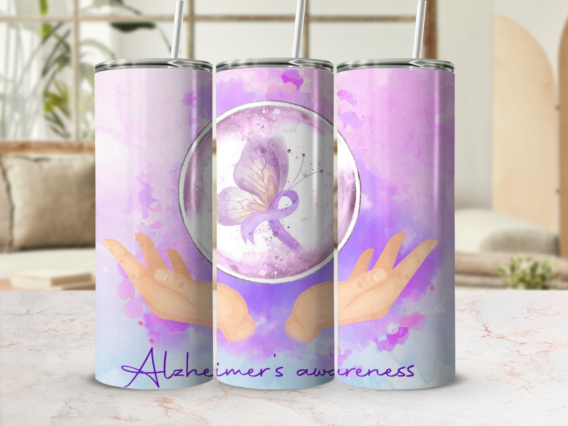 Alzheimer's Awareness Butterfly Tumbler Cup