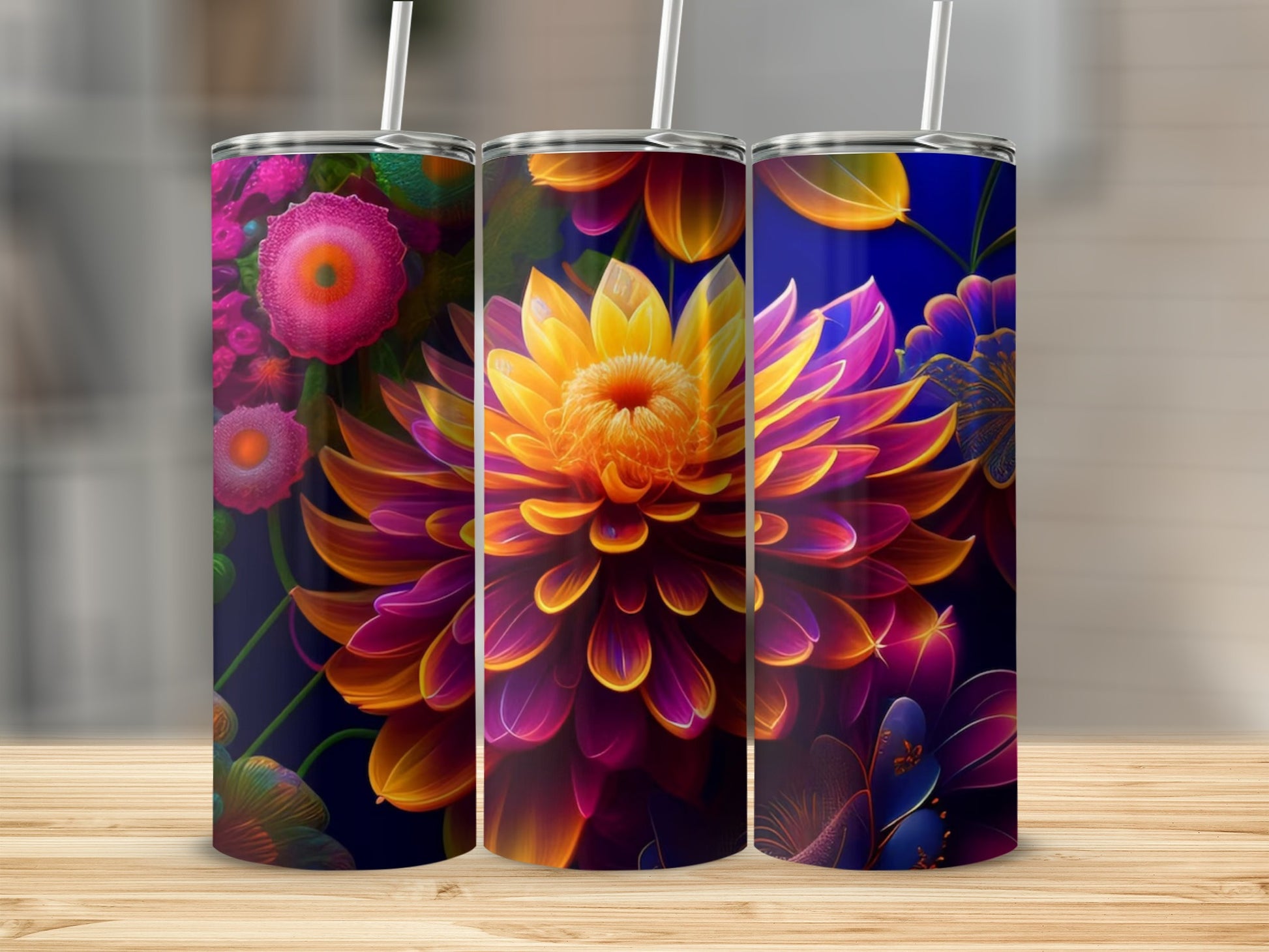 Vibrant Colorful Floral Pattern Insulated Tumbler
