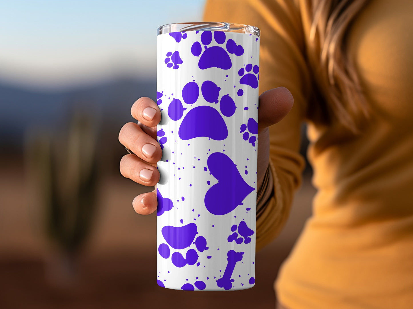 Purple Paw Prints and Hearts Design Tumbler Product