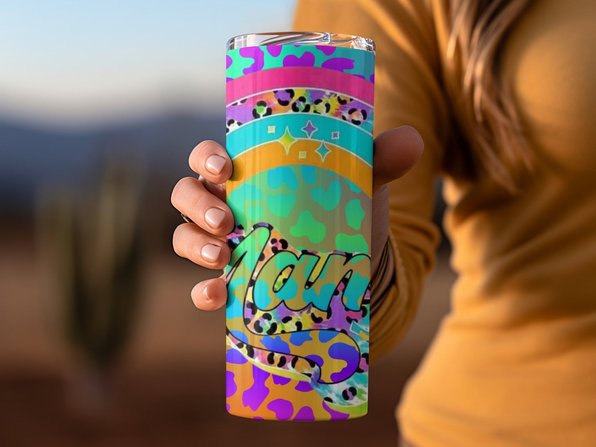 Colorful Leopard Print Mama Tumbler with Stars