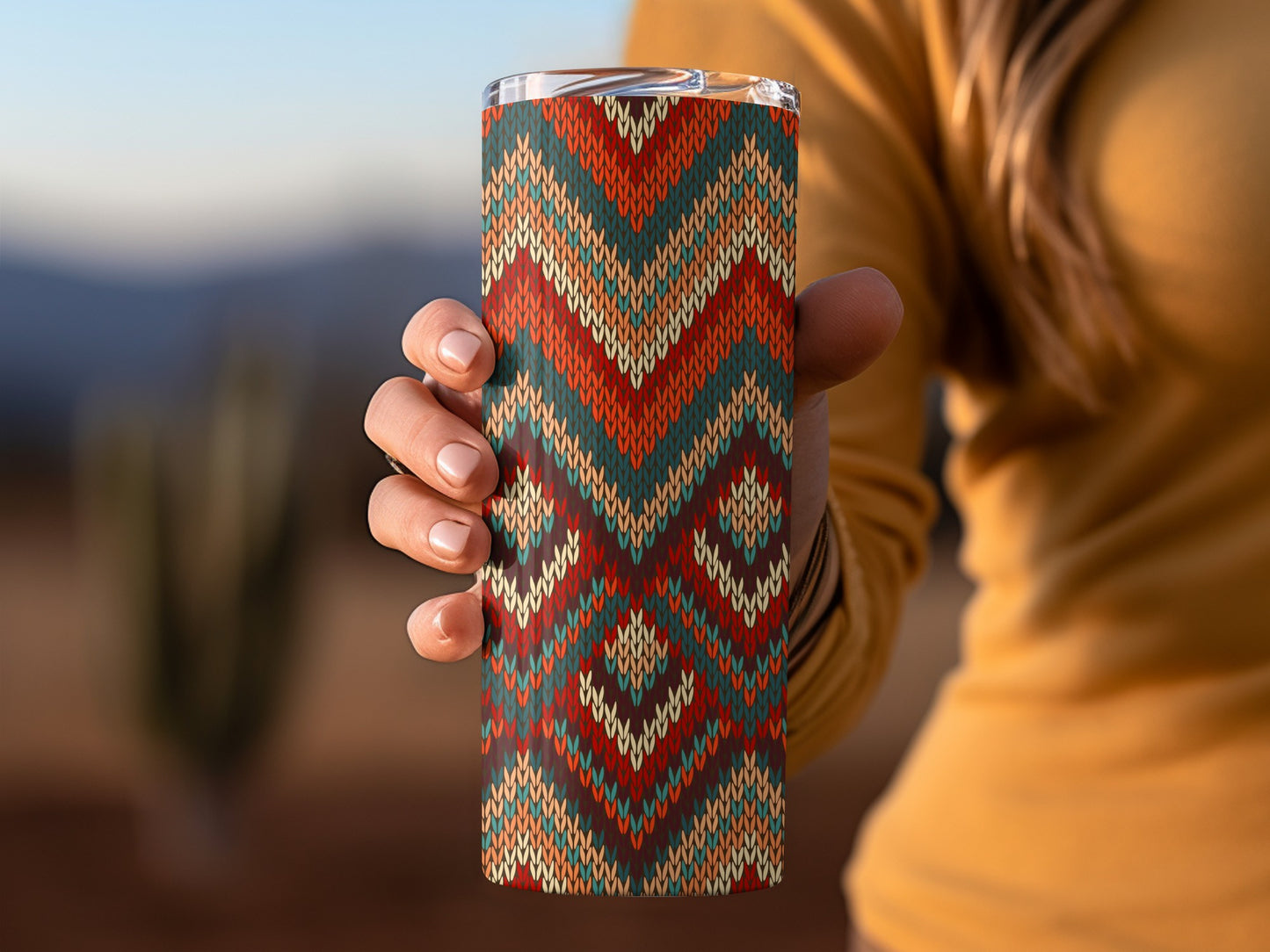Colorful Geometric Patterned Knitted Abstract Tumblers