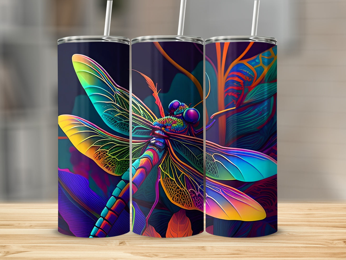 Vibrant Colorful Dragonfly Art on Stylish Tumbler