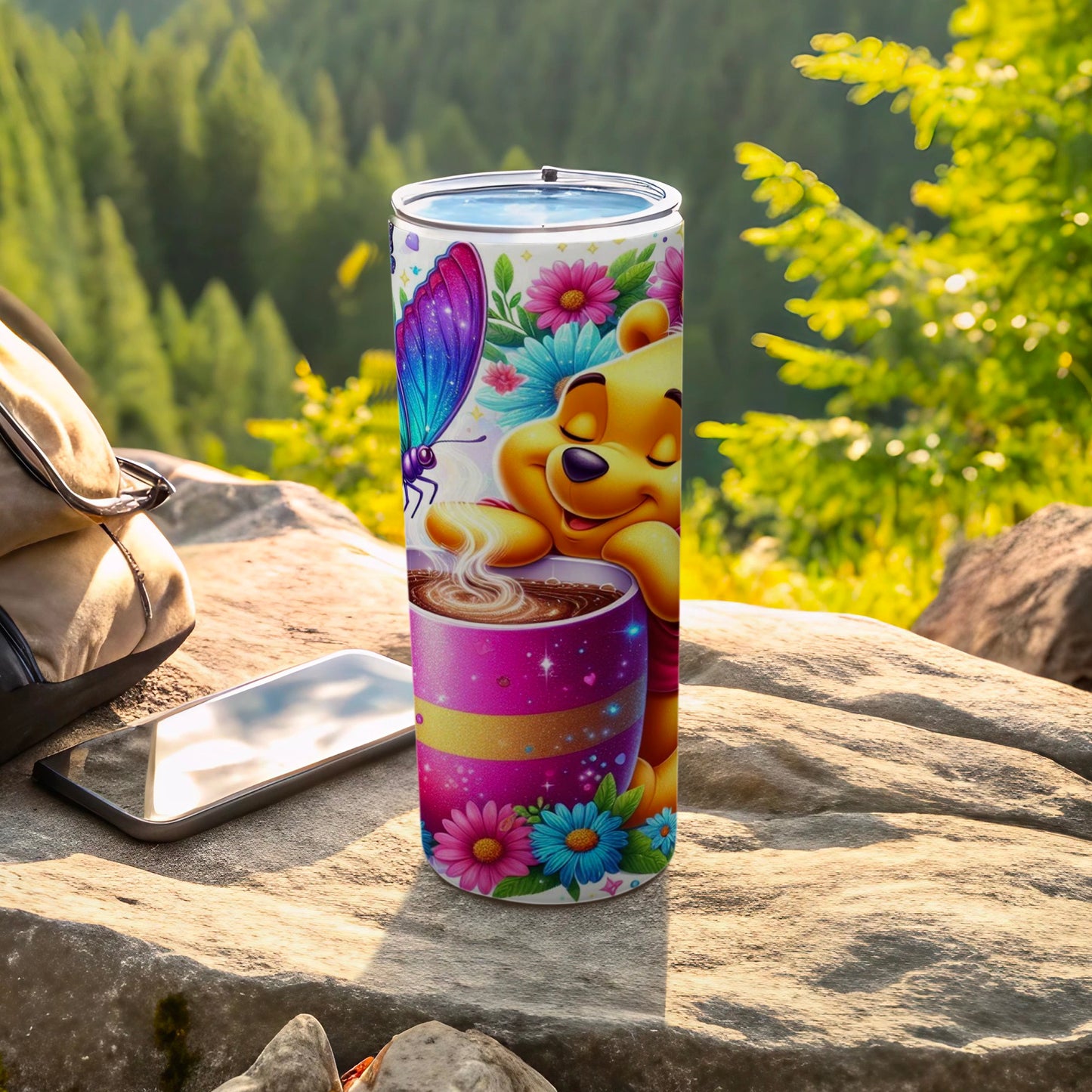 Colorful Floral Cartoon Bear and Butterfly Tumbler