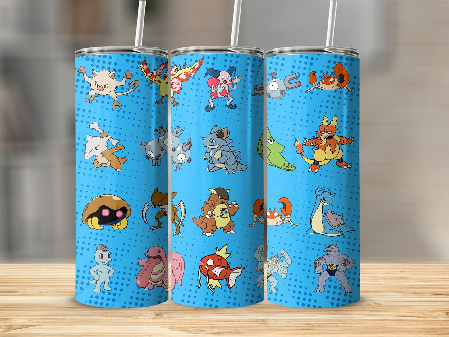 Cute Cartoon Character Blue Tumbler with Straw