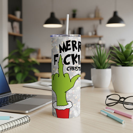 Green Grinch hand giving middle finger with "Merry F*ckin' Christmas" text.