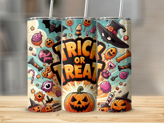 Trick or Treat Halloween Themed Tumbler with Straw