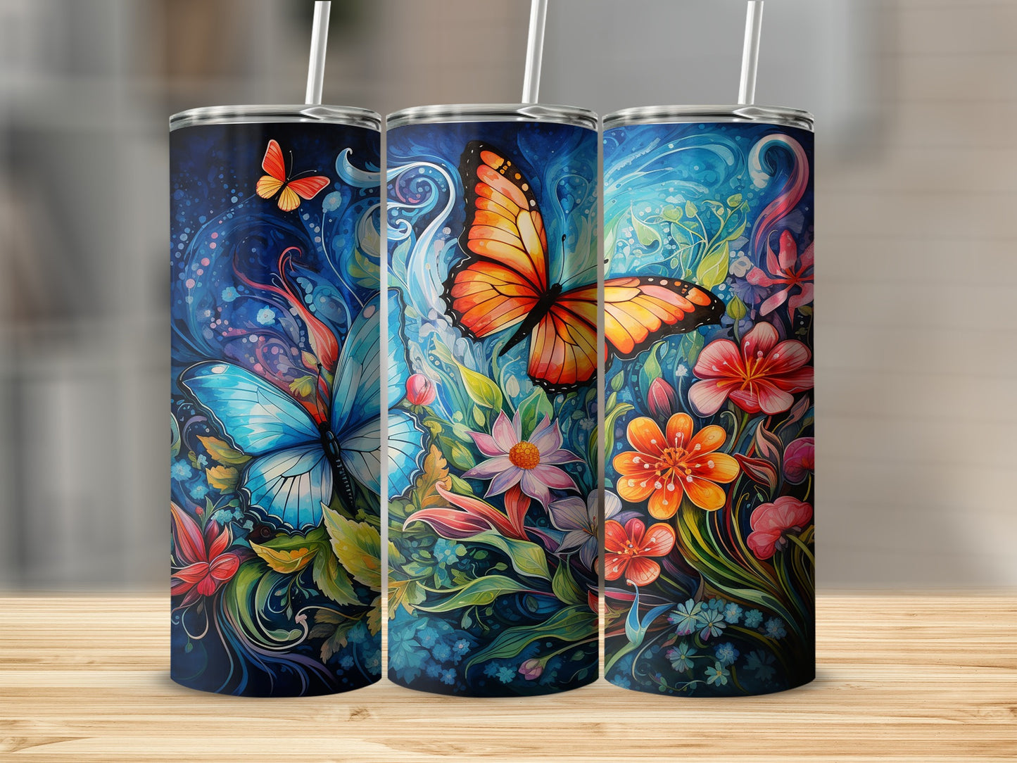Colorful Butterfly and Floral Themed Tumbler Product