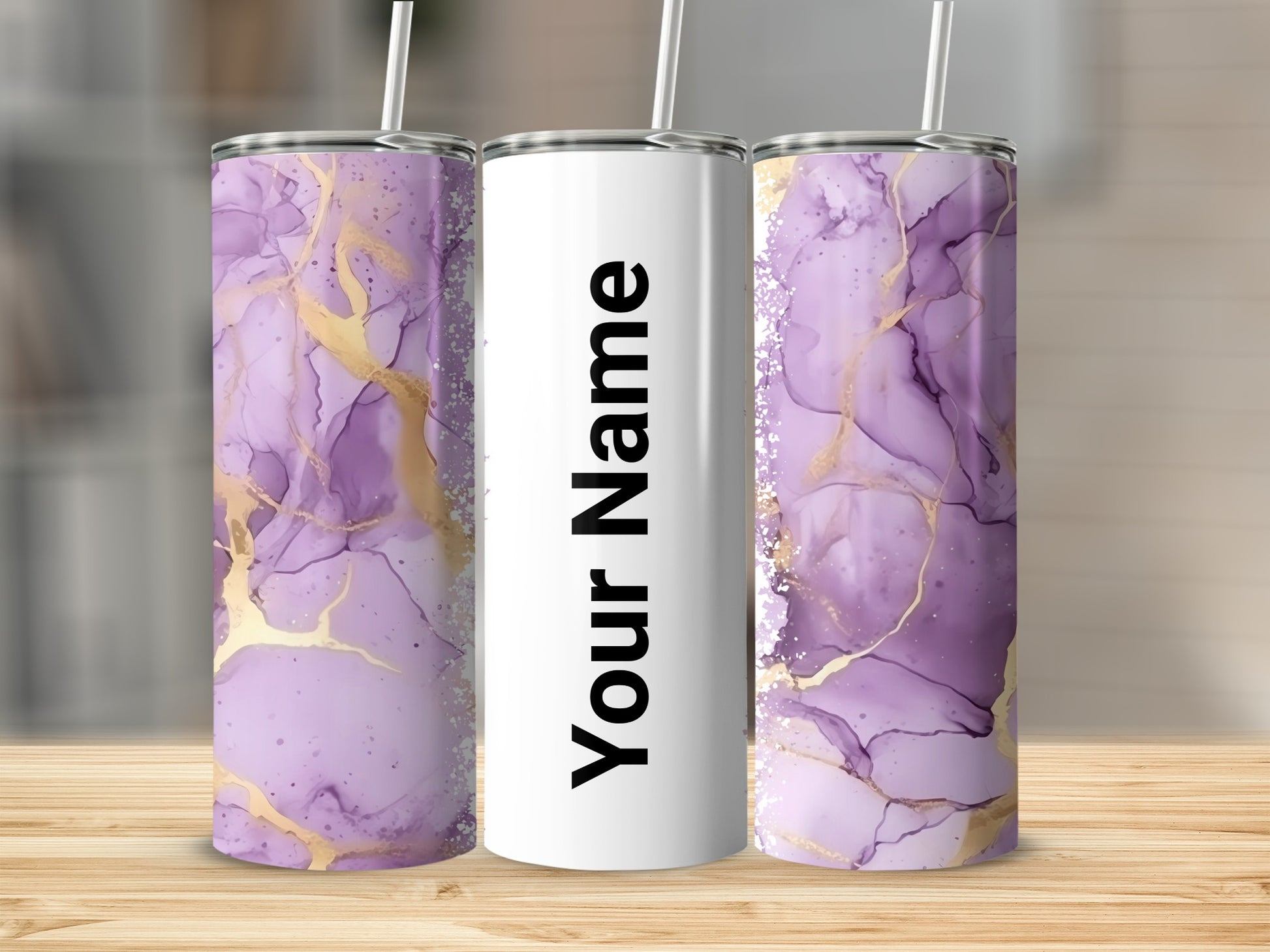 Personalized Purple Marble Tumbler with Your Name Design