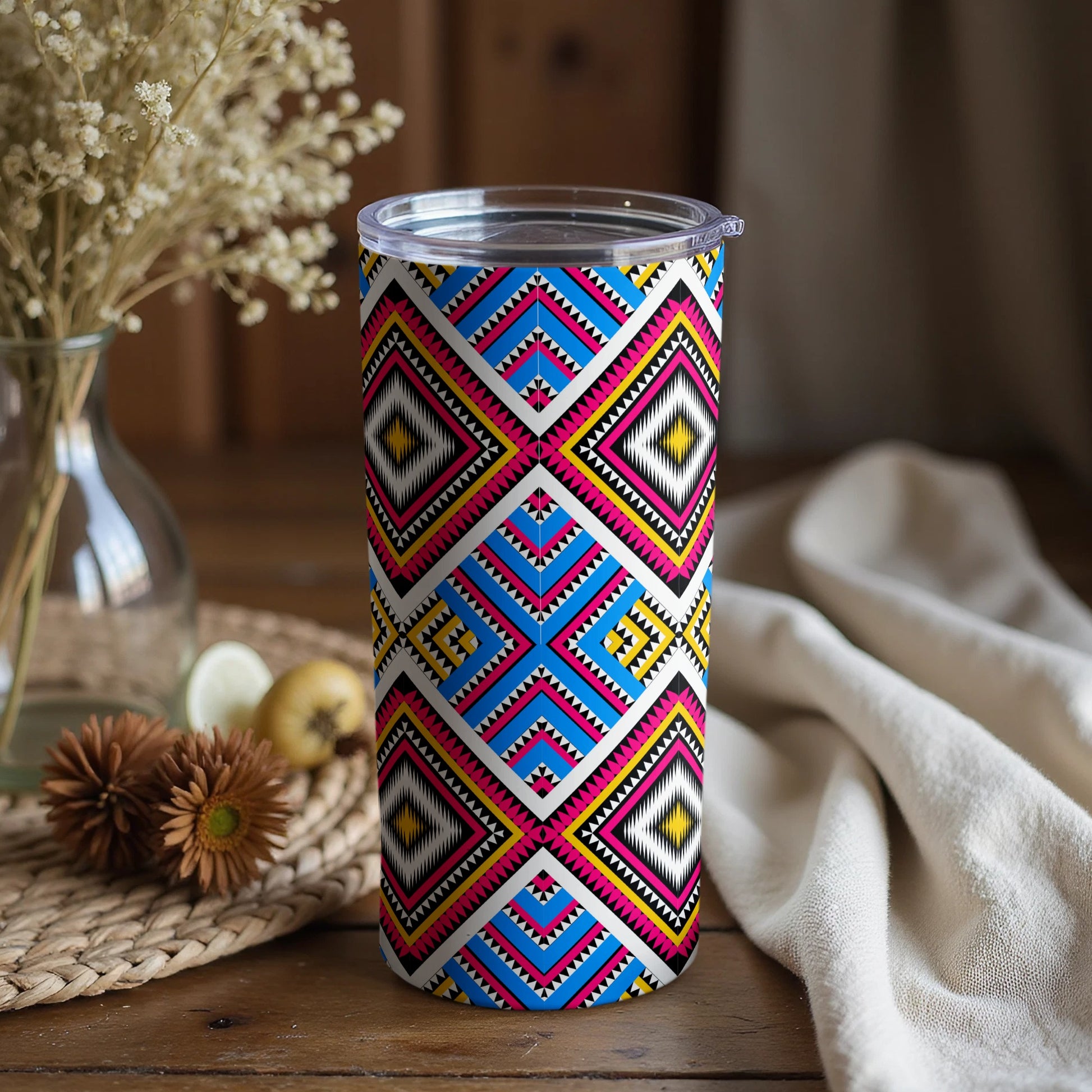 Colorful Geometric Pattern Travel Tumbler Product