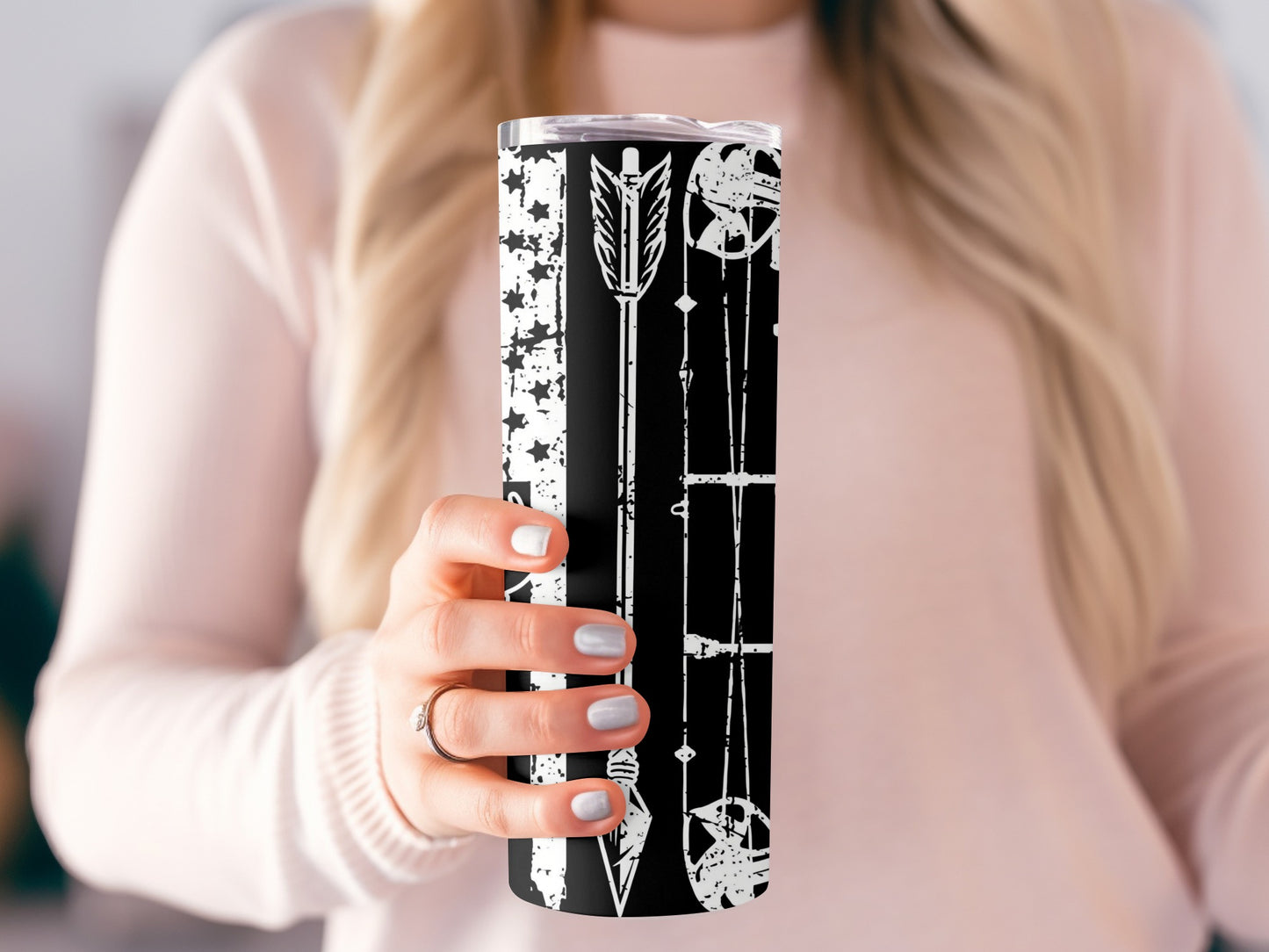 Stylish Black Tumbler with White Arrow Patterns