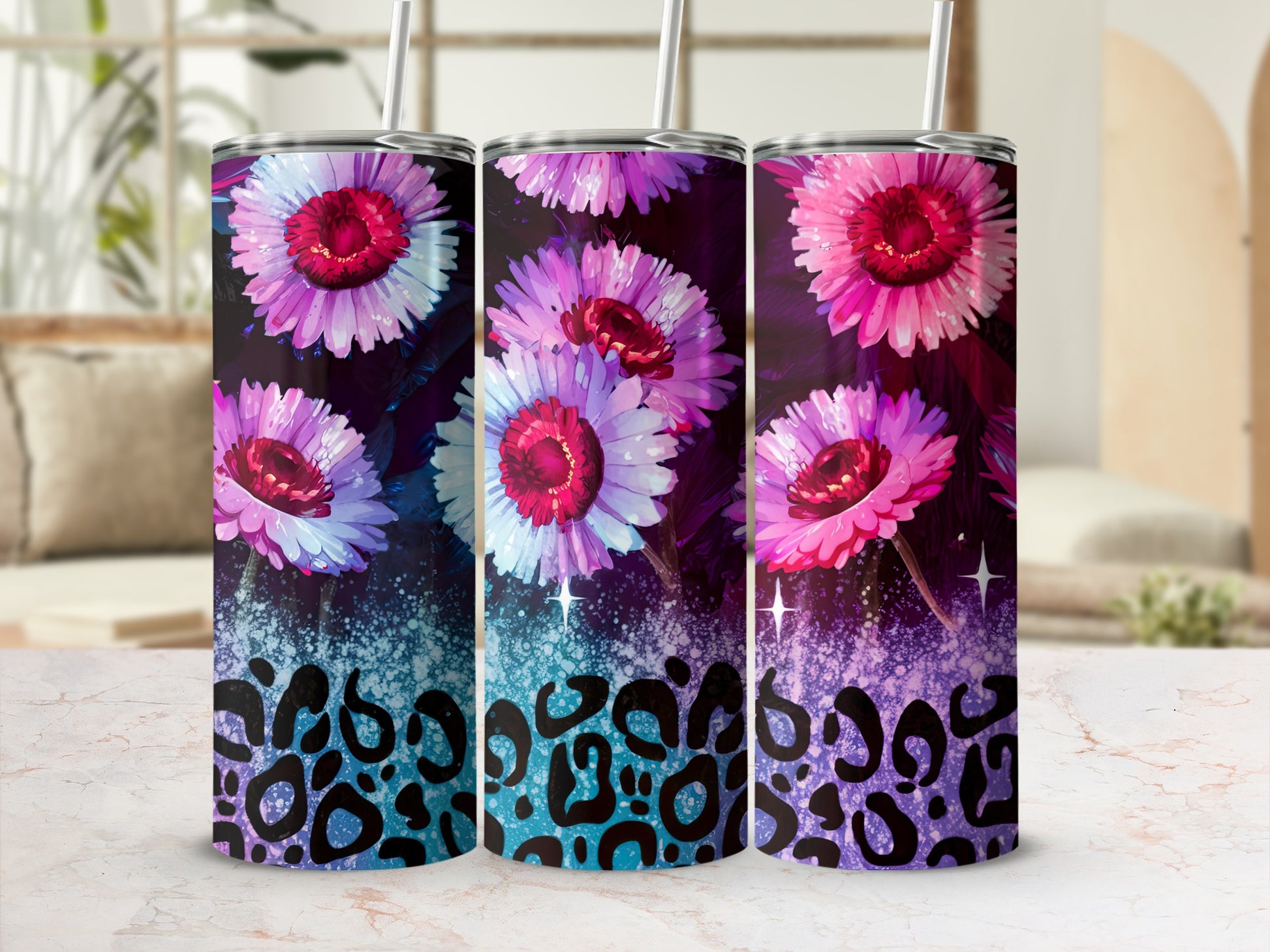 Vibrant Floral Leopard Print Tumbler Cup Product