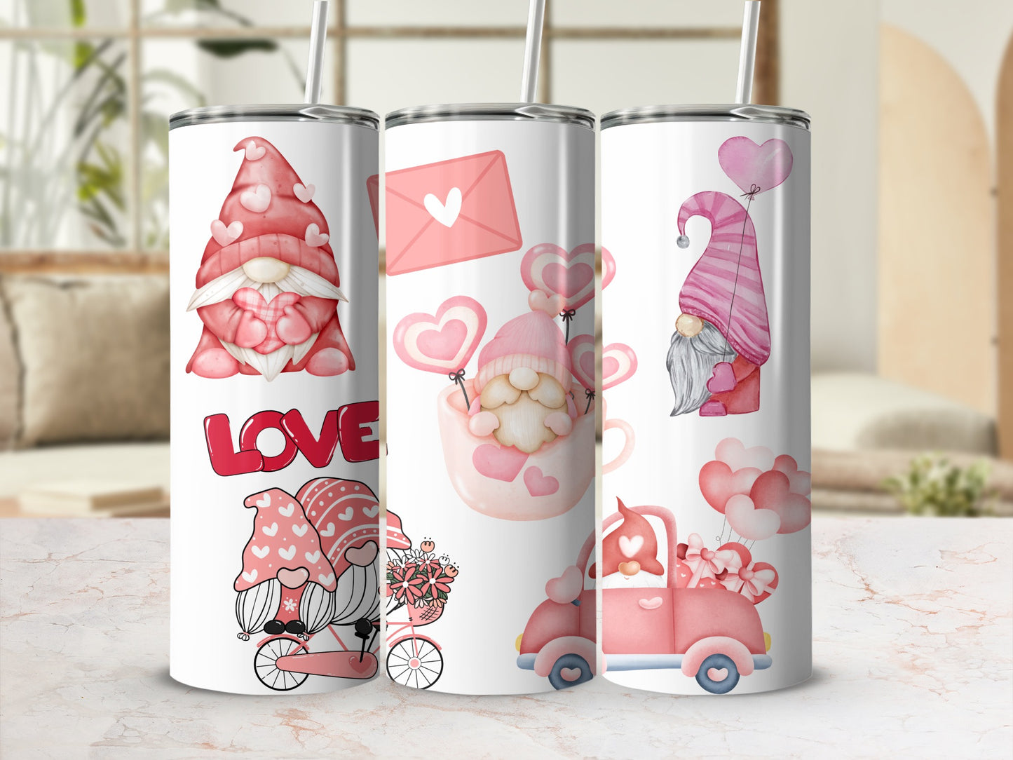Adorable Valentine Gnomes Tumblers Set of Three