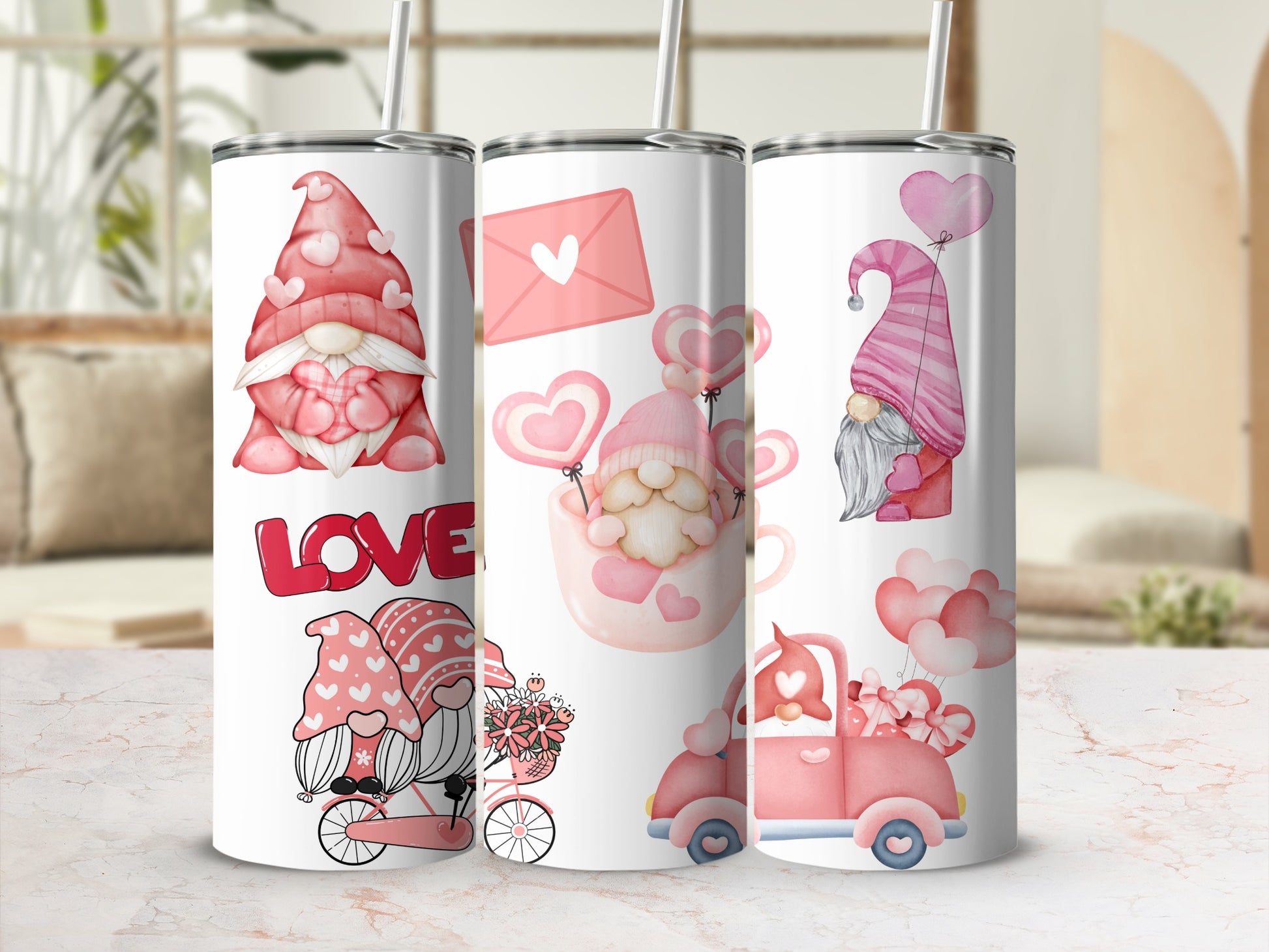 Adorable Valentine Gnomes Tumblers Set of Three