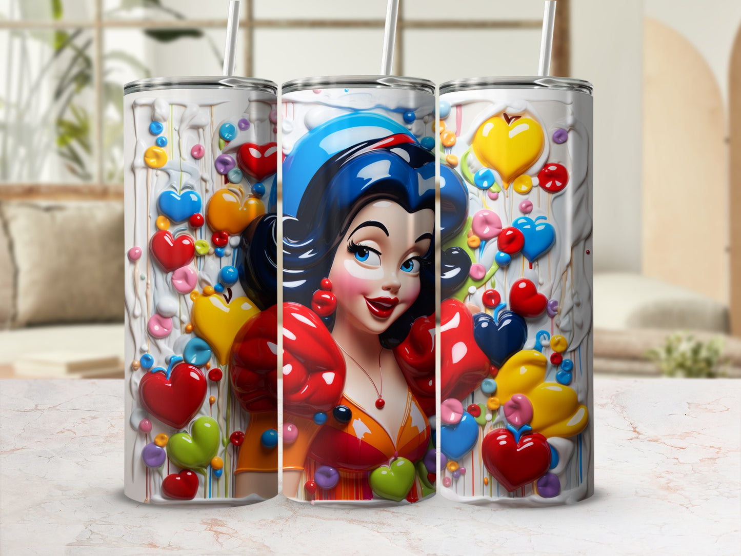 Colorful Hearts and Princess Design Tumbler Cup