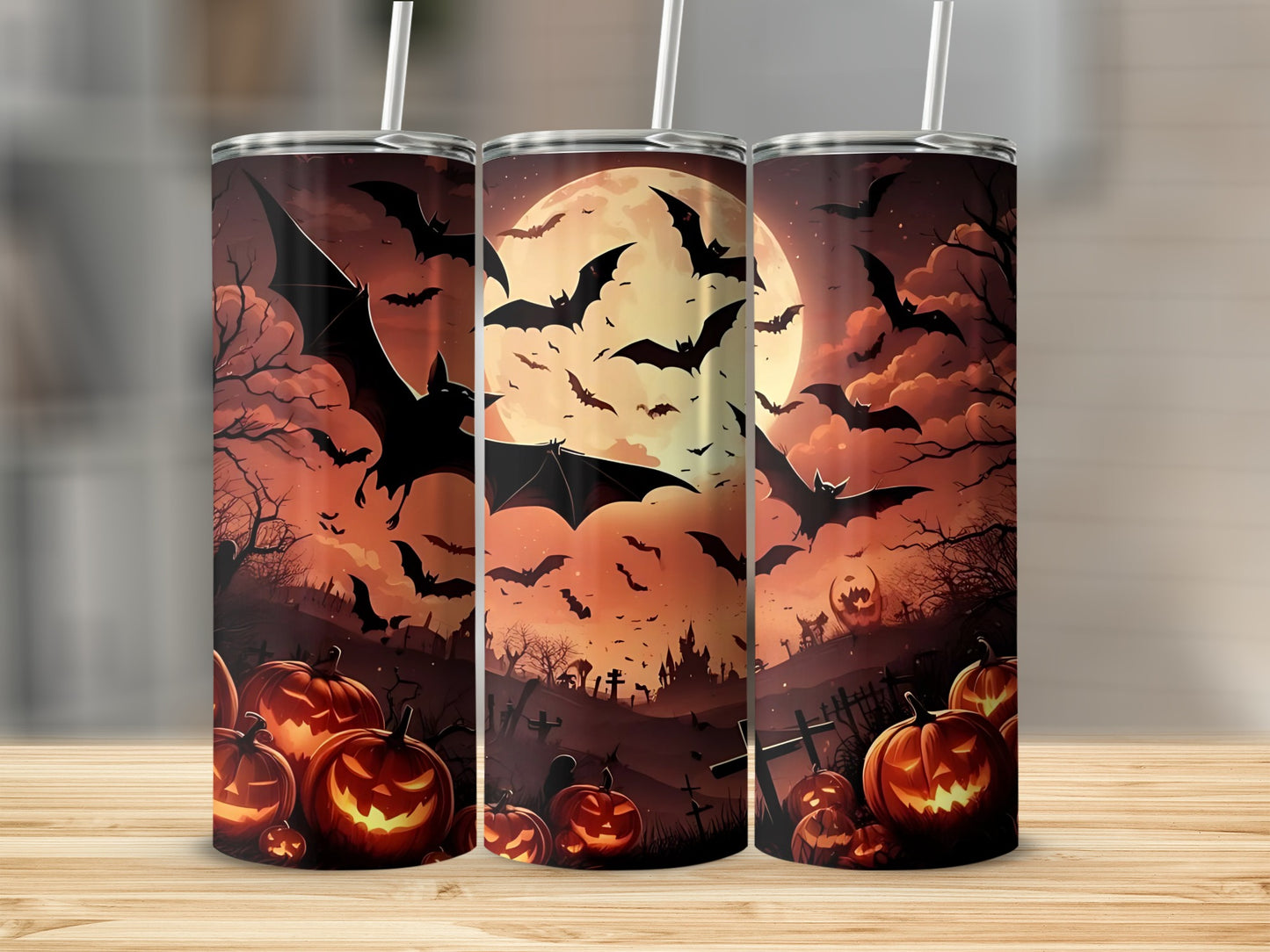 Spooky Halloween Bats and Pumpkins Tumbler  Product