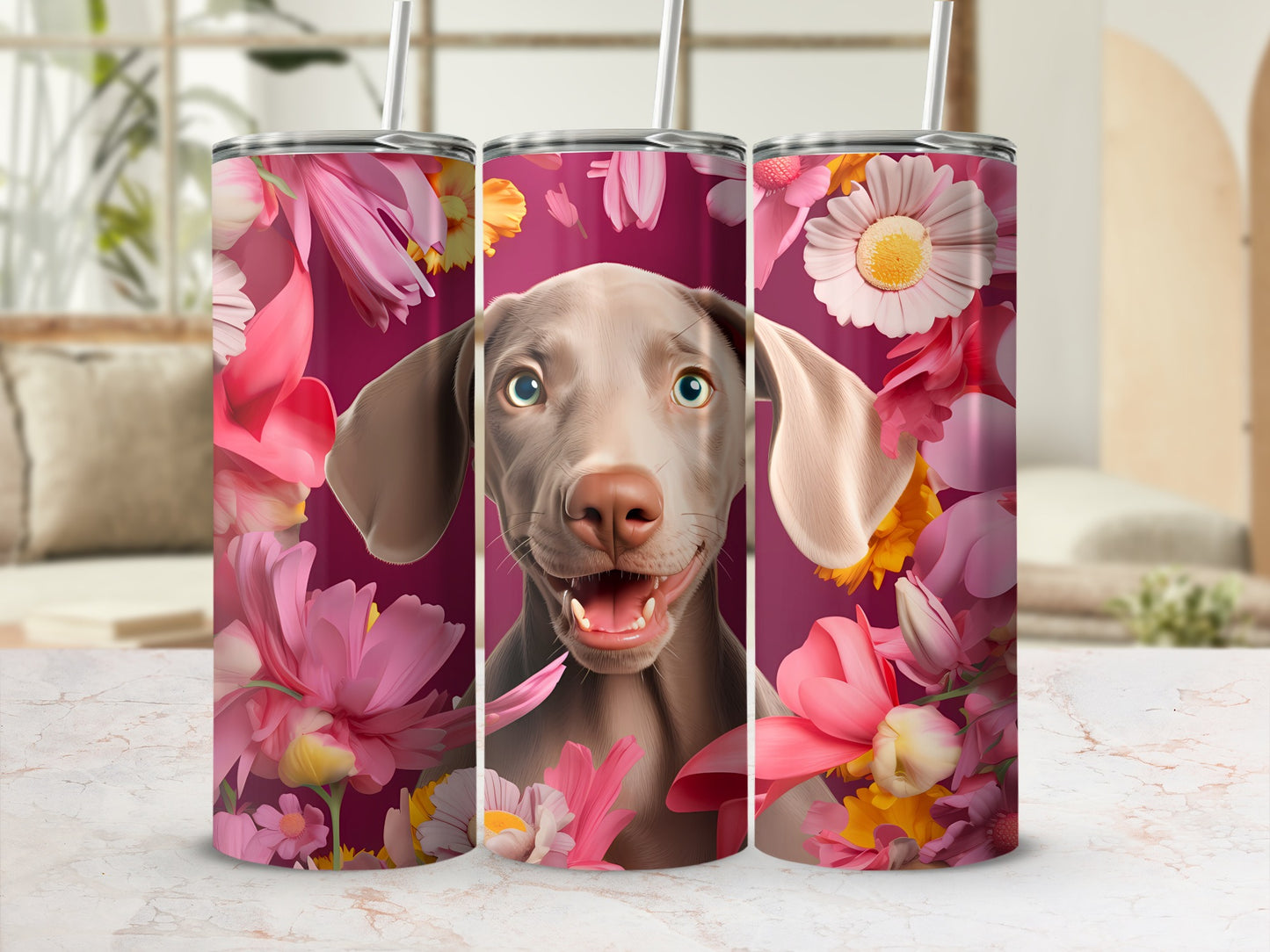 Happy Puppy Floral Design Magenta Tumbler Product Type