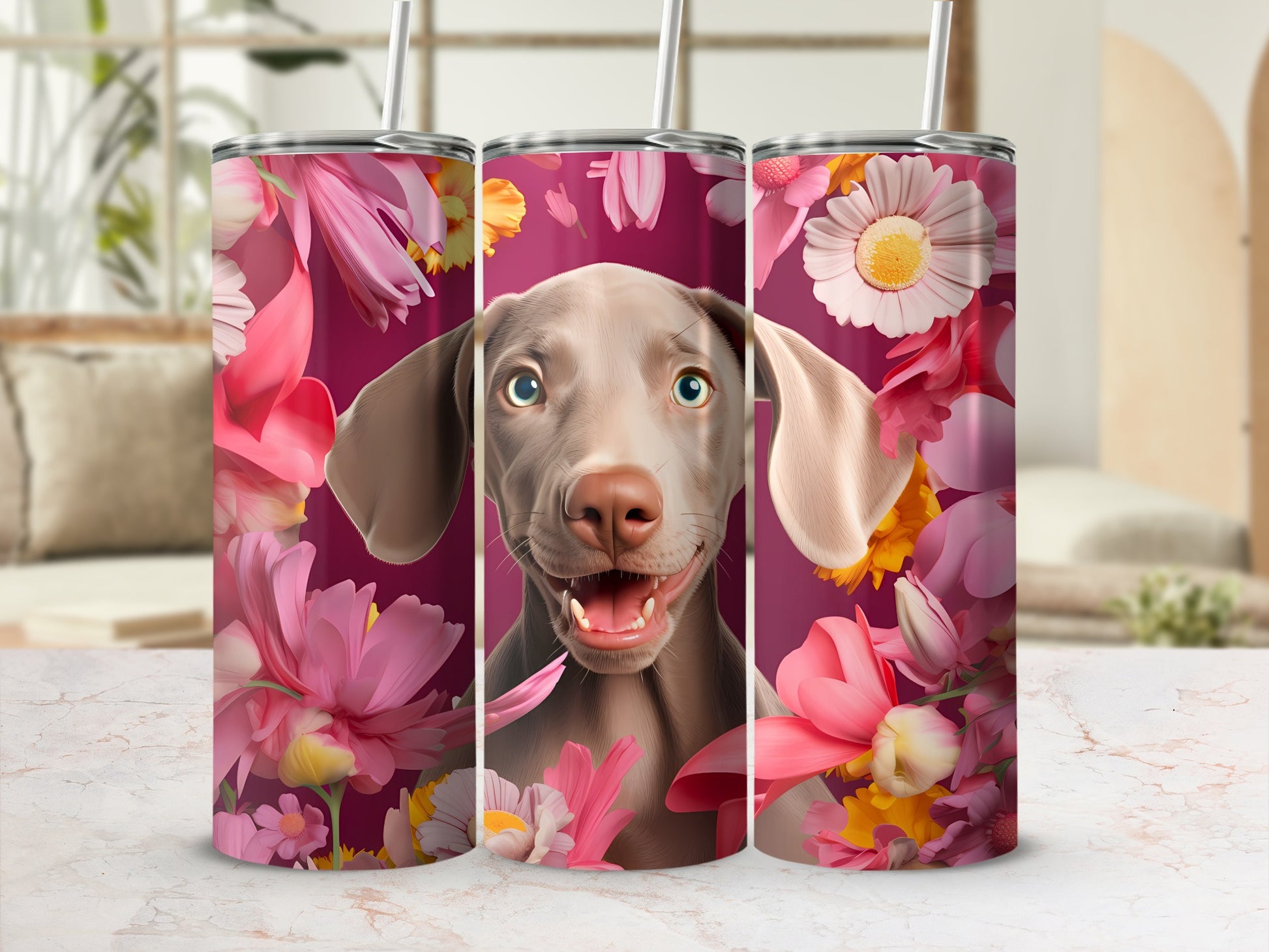 Happy Puppy Floral Design Magenta Tumbler Product Type