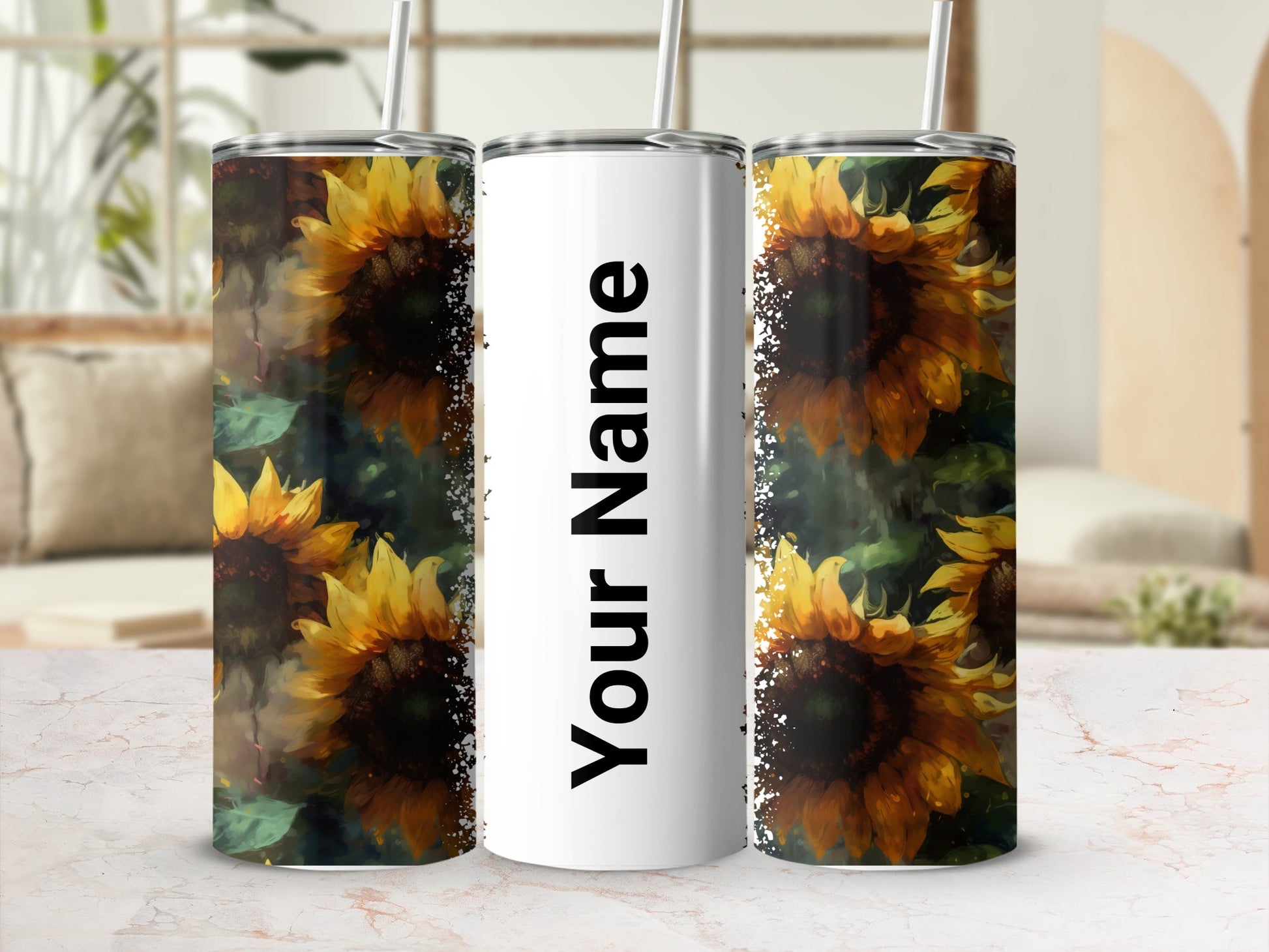 Personalized Sunflower Design Insulated Tumbler Cup